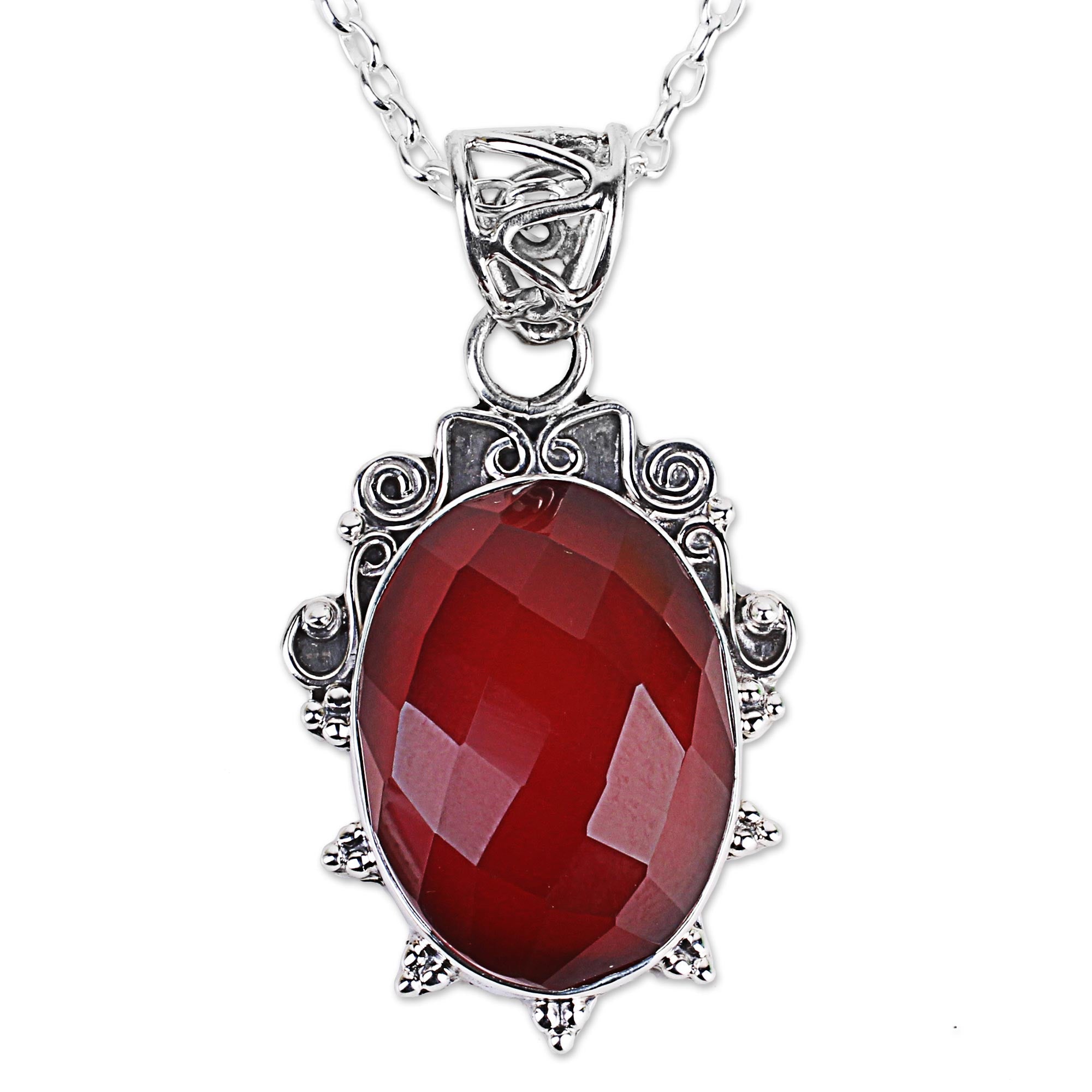 Premium Glow of Embers Handcrafted Sterling Silver & Carnelian Necklace