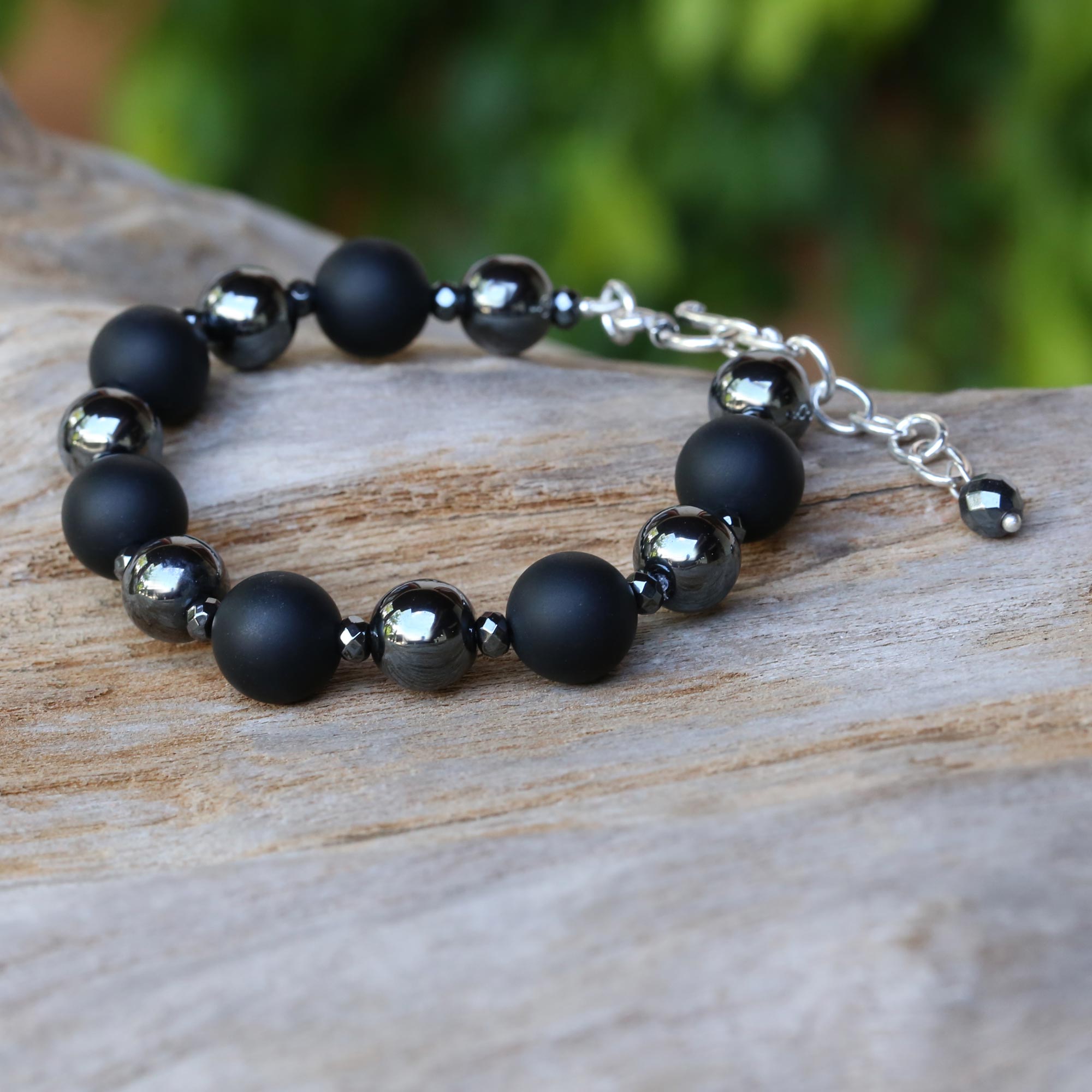 Premium Dark Cosmos Onyx & Hematite Bracelet – Handcrafted by Thai Artisans