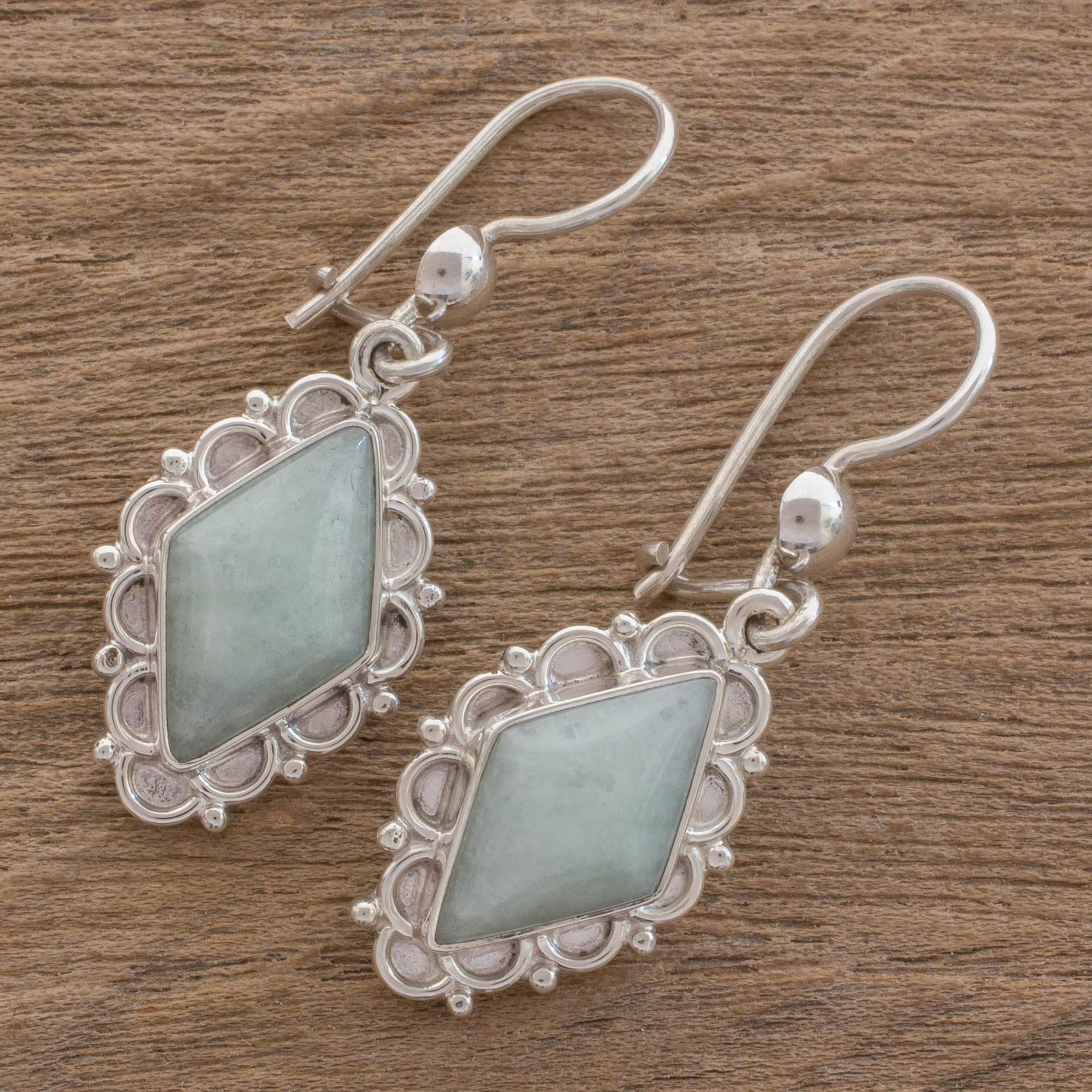 Premium Apple Green Jade Diamond Earrings – Handcrafted Sterling Silver Jewelry from Guatemala