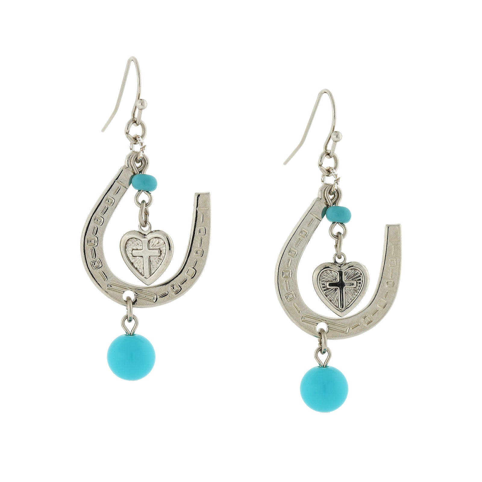 1928 Jewelry® Premium Silver-Tone Turquoise Horseshoe & Heart Drop Earrings