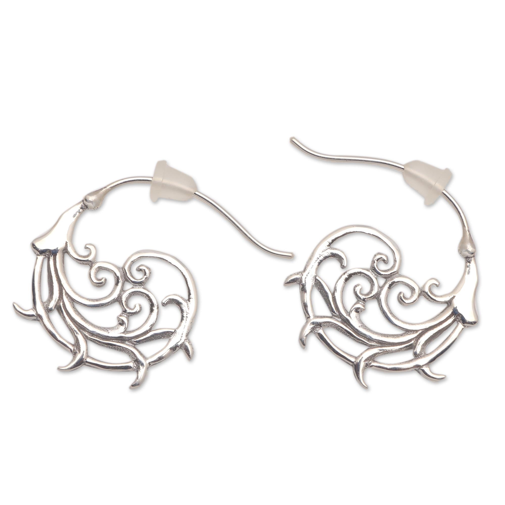 Premium Jolly Curls Openwork Sterling Silver Half-Hoop Earrings