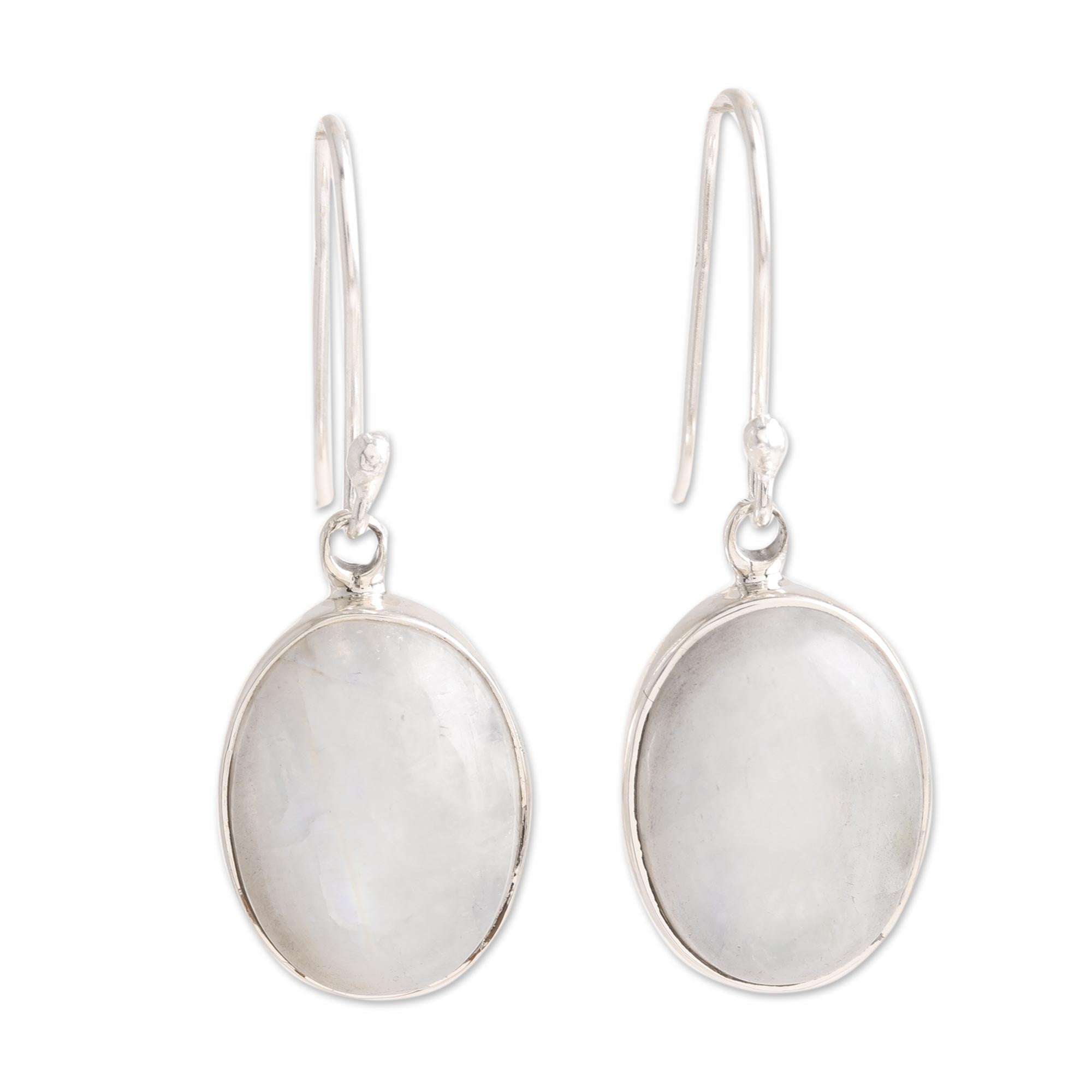 Premium Eternal Ovals Natural Rainbow Moonstone Dangle Earrings - Handcrafted in India