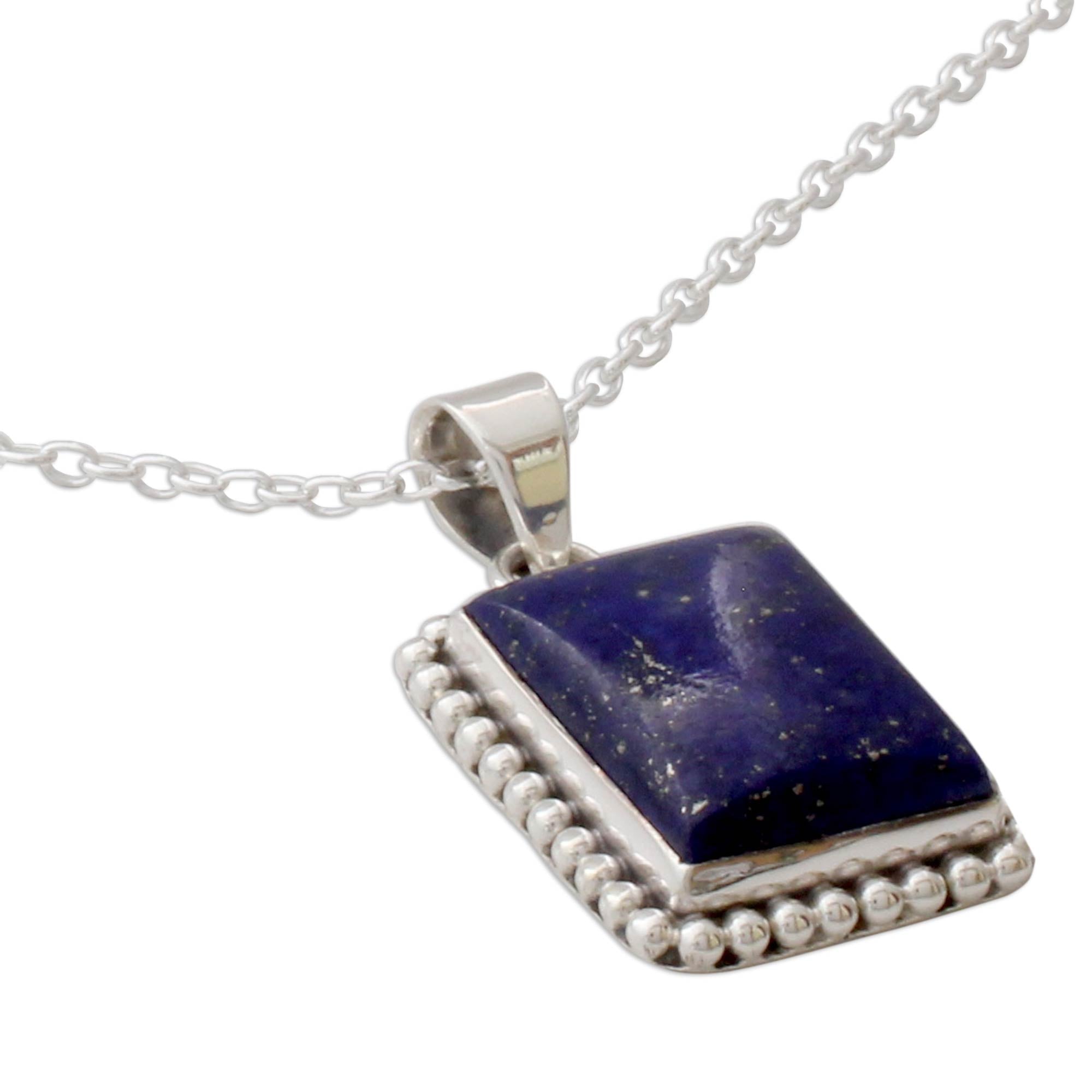 Premium Lapis Lazuli Sterling Silver Necklace - Handcrafted in India