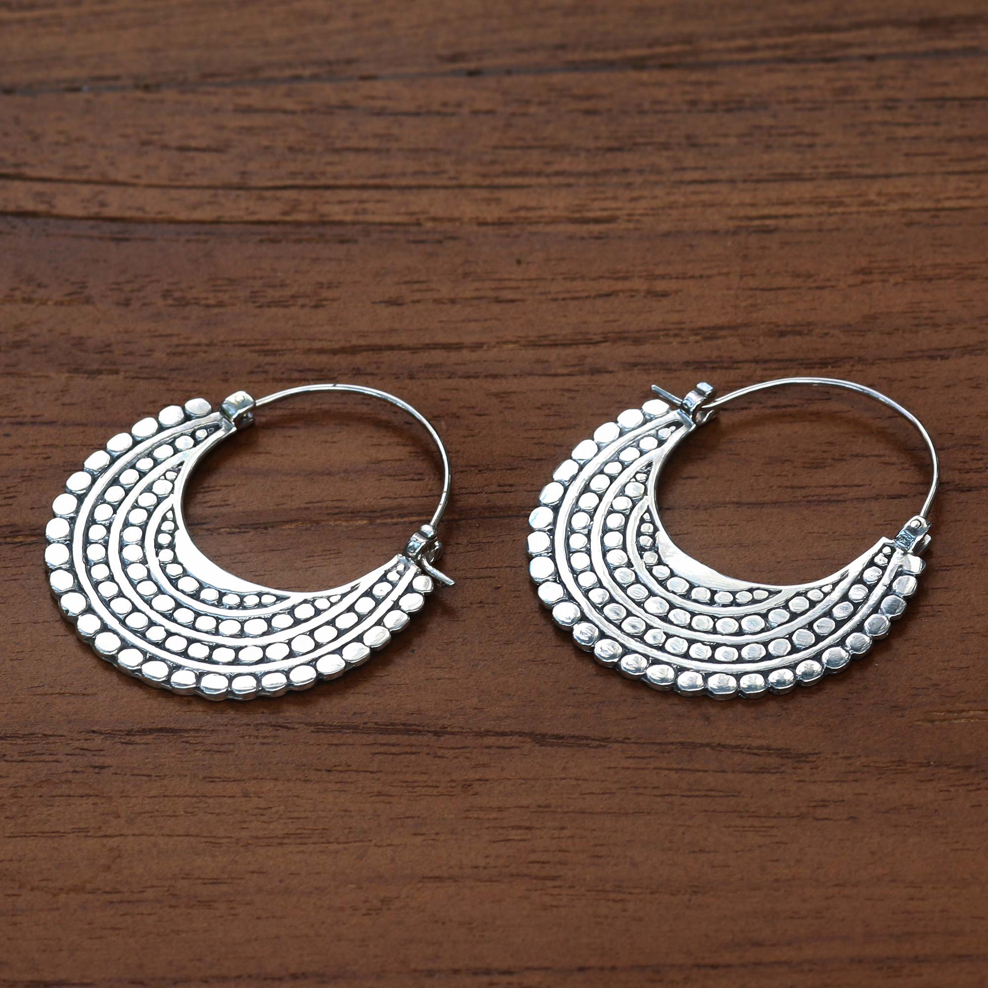 Premium Moon Silver Hoop Earrings - Handcrafted Elegance