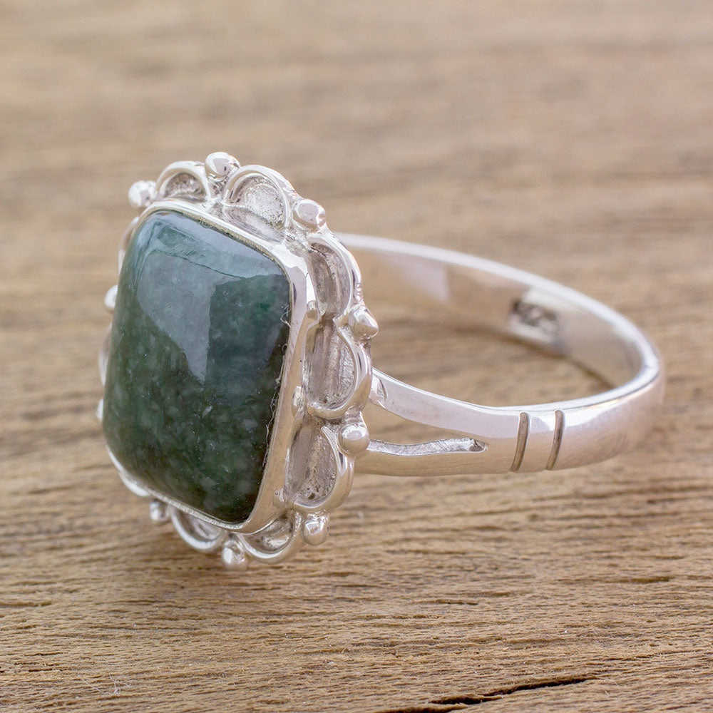 Premium Maya Zinnia Guatemalan Dark Green Jade Cocktail Ring