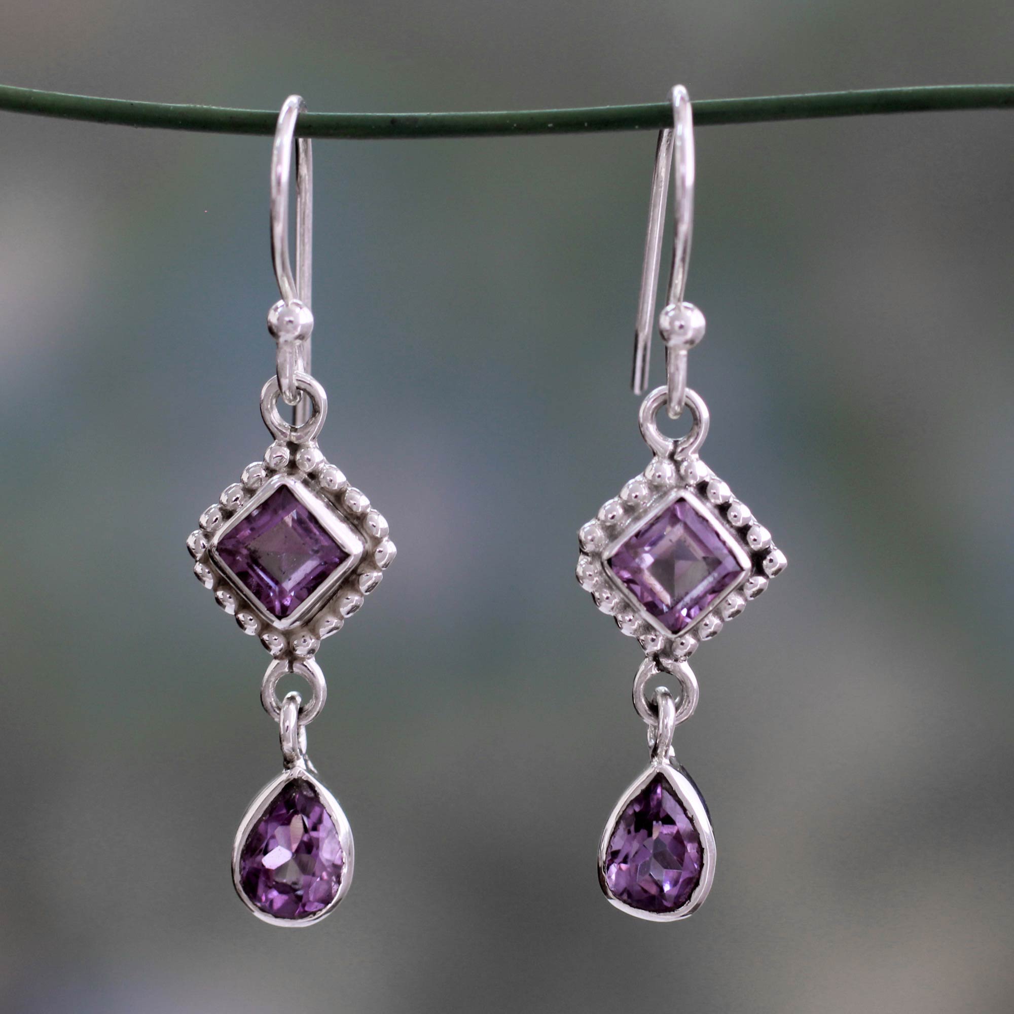 Premium Amethyst Dangle Earrings – Handcrafted Sterling Silver Jewelry