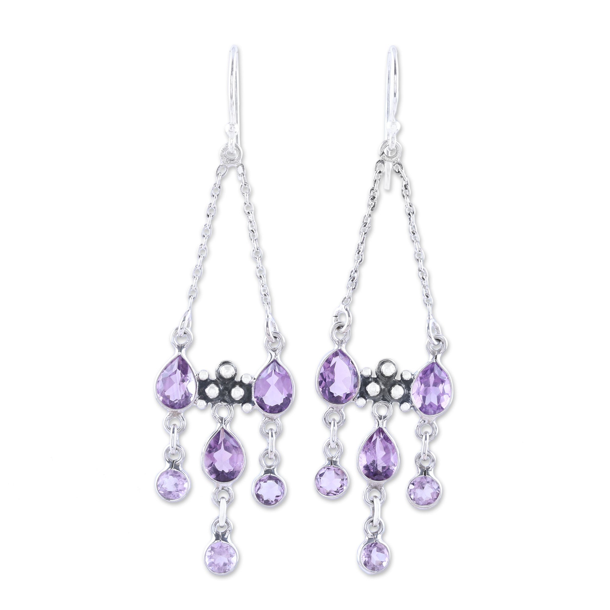 Premium Glittering Dance Chandelier Earrings – Sterling Silver with Purple Amethyst