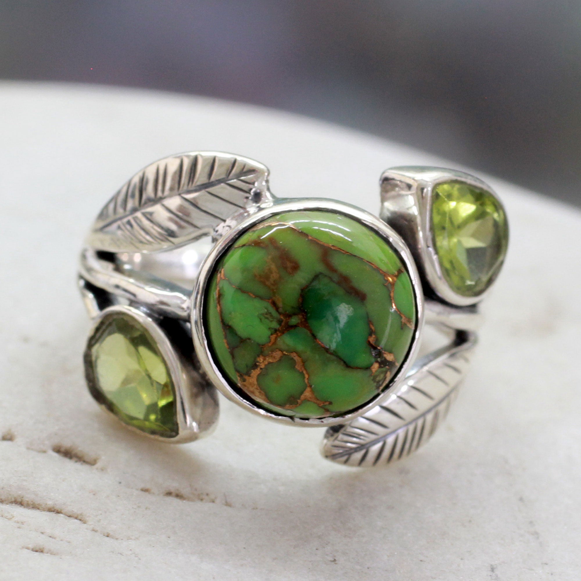 Premium Sterling Silver Green Ivy Cocktail Ring