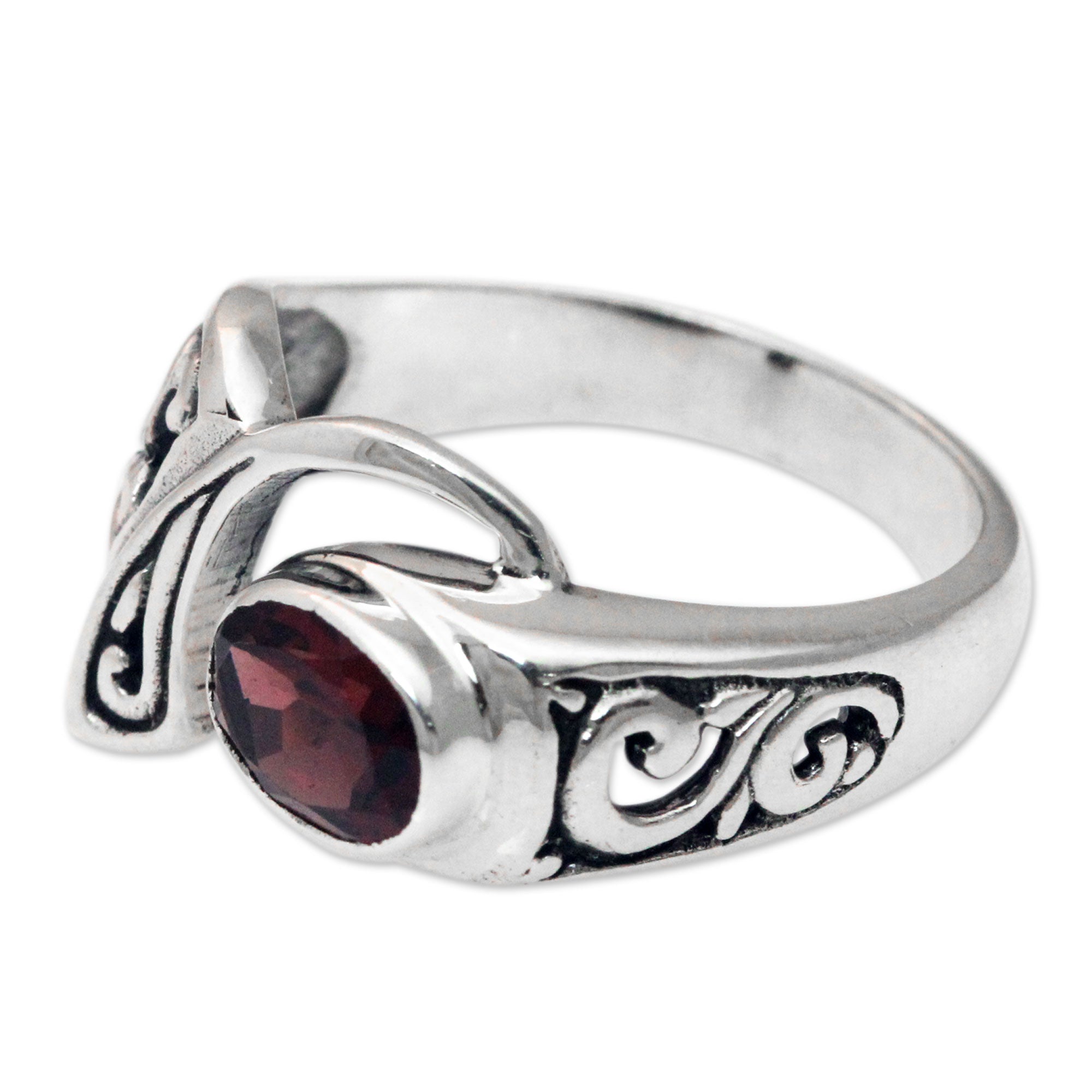 Premium Jimbaran Sterling Silver & Garnet Ring - Handcrafted Elegance