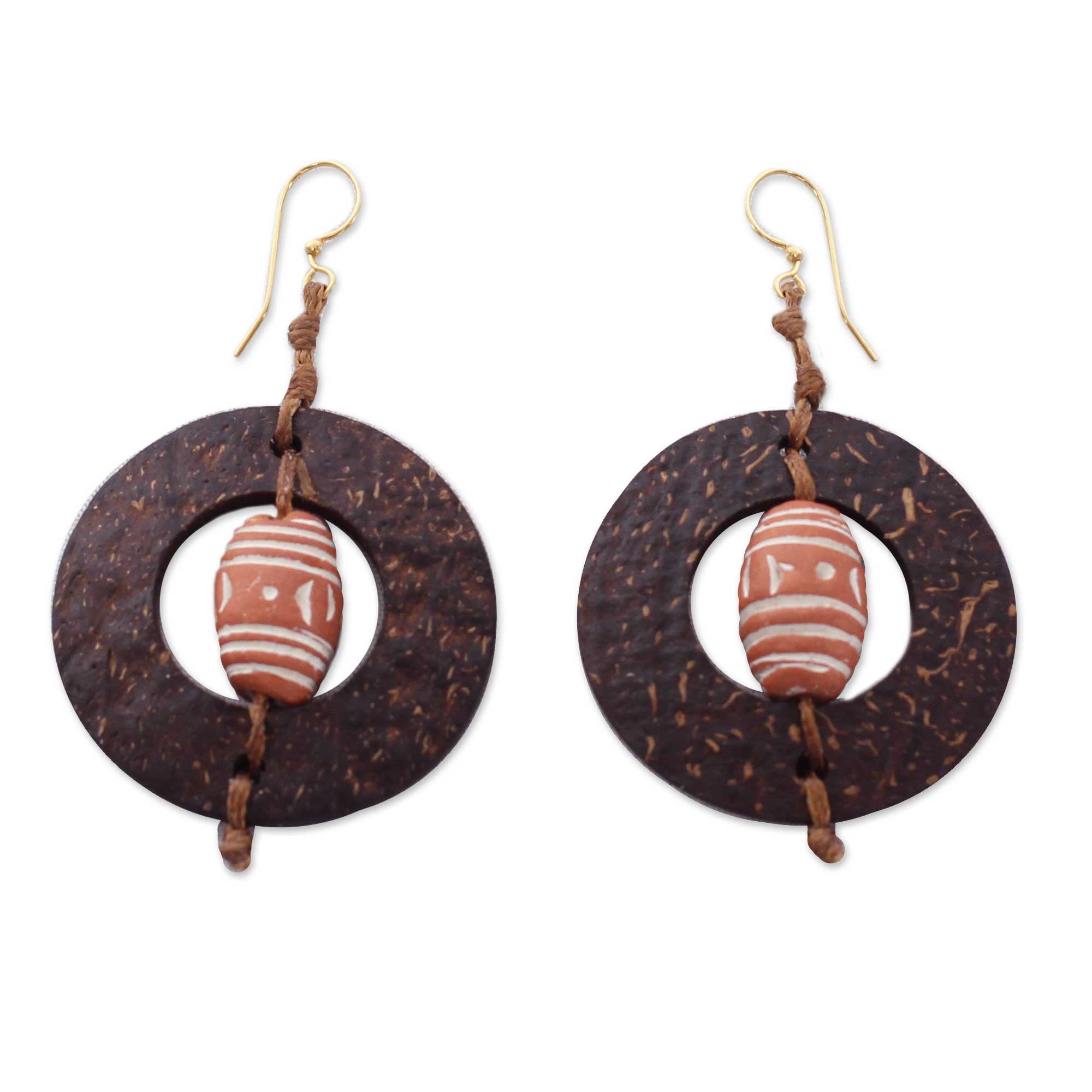 Premium Medieval Hoops: Handmade African Coconut Shell Dangle Earrings