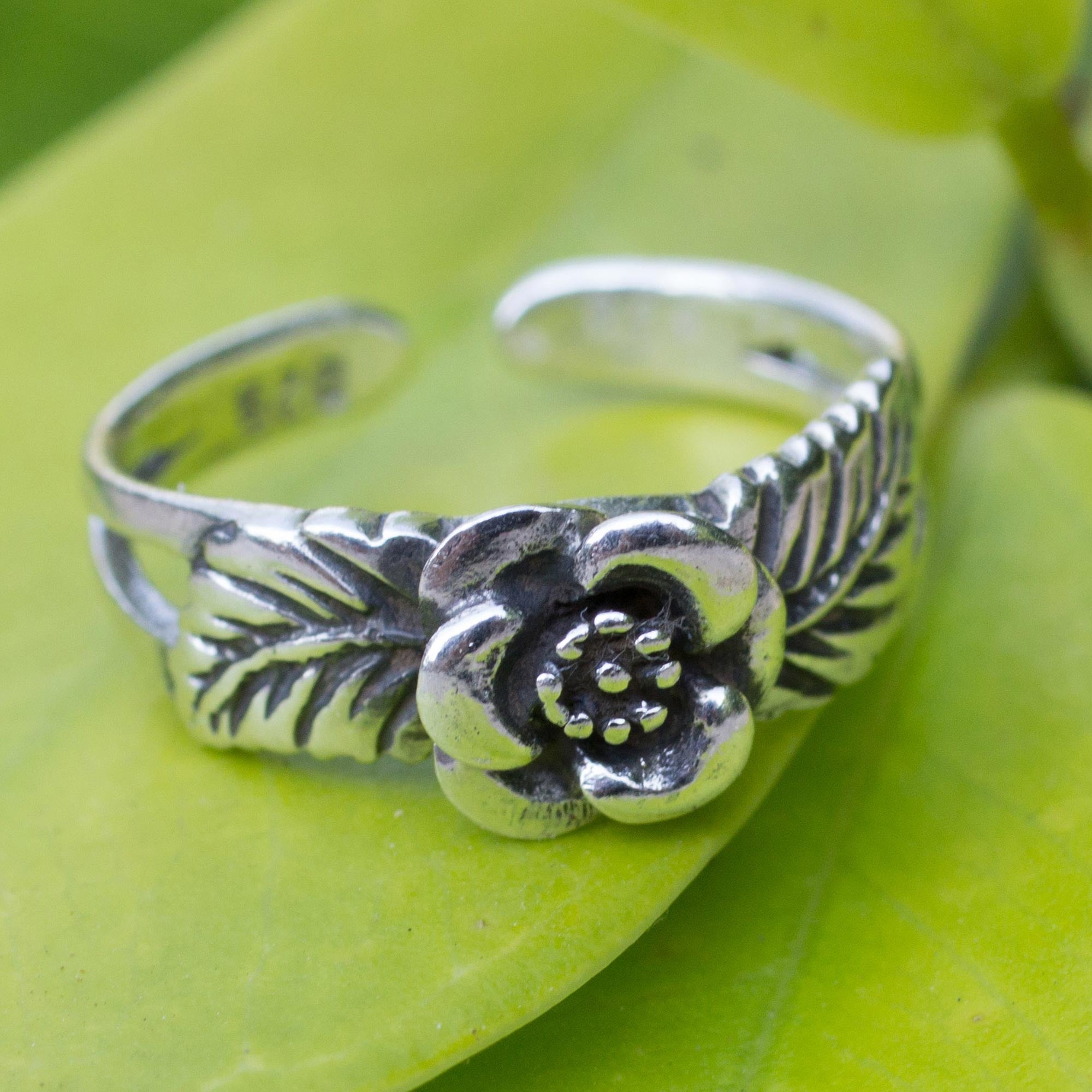 Premium Chiang Mai Rose Toe Ring - Handcrafted Sterling Silver