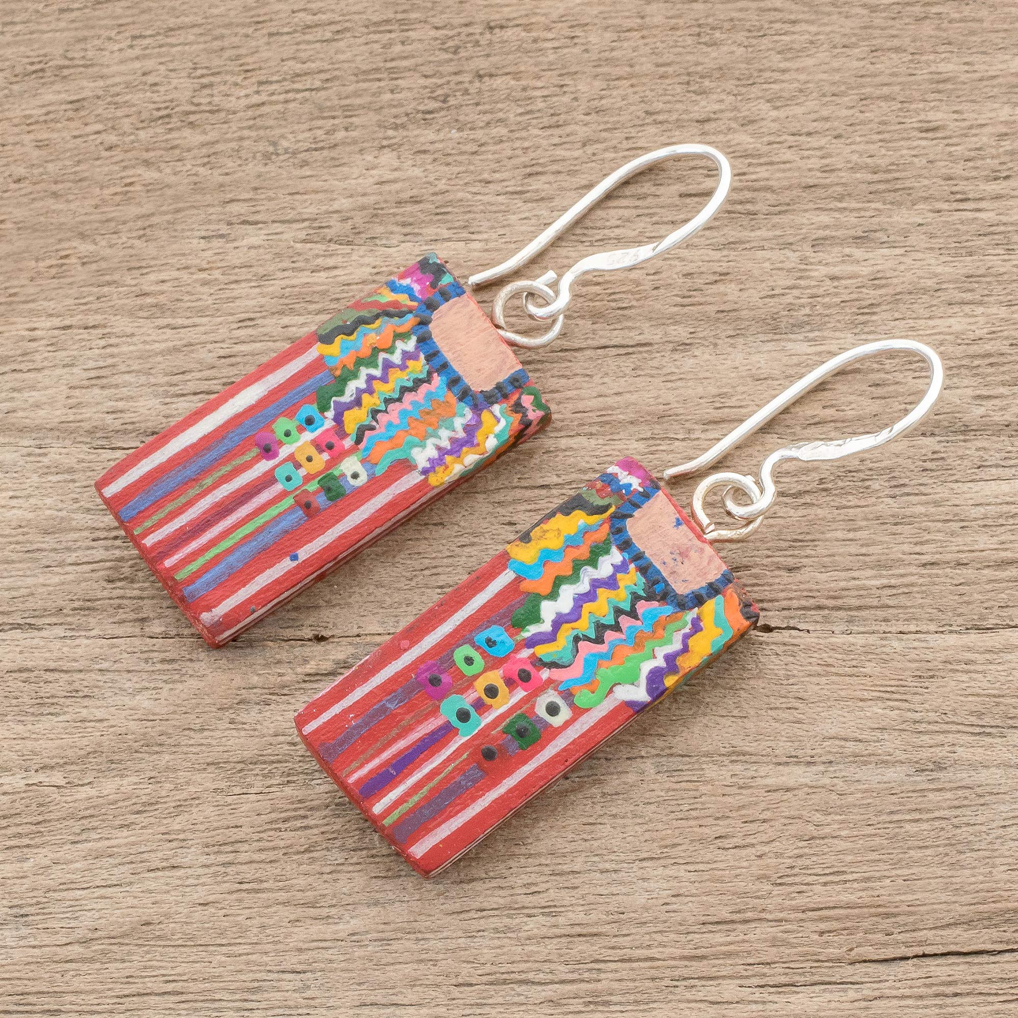 Premium Hand-Painted Wood Dangle Earrings from Guatemala - San Juan La Laguna Inspired