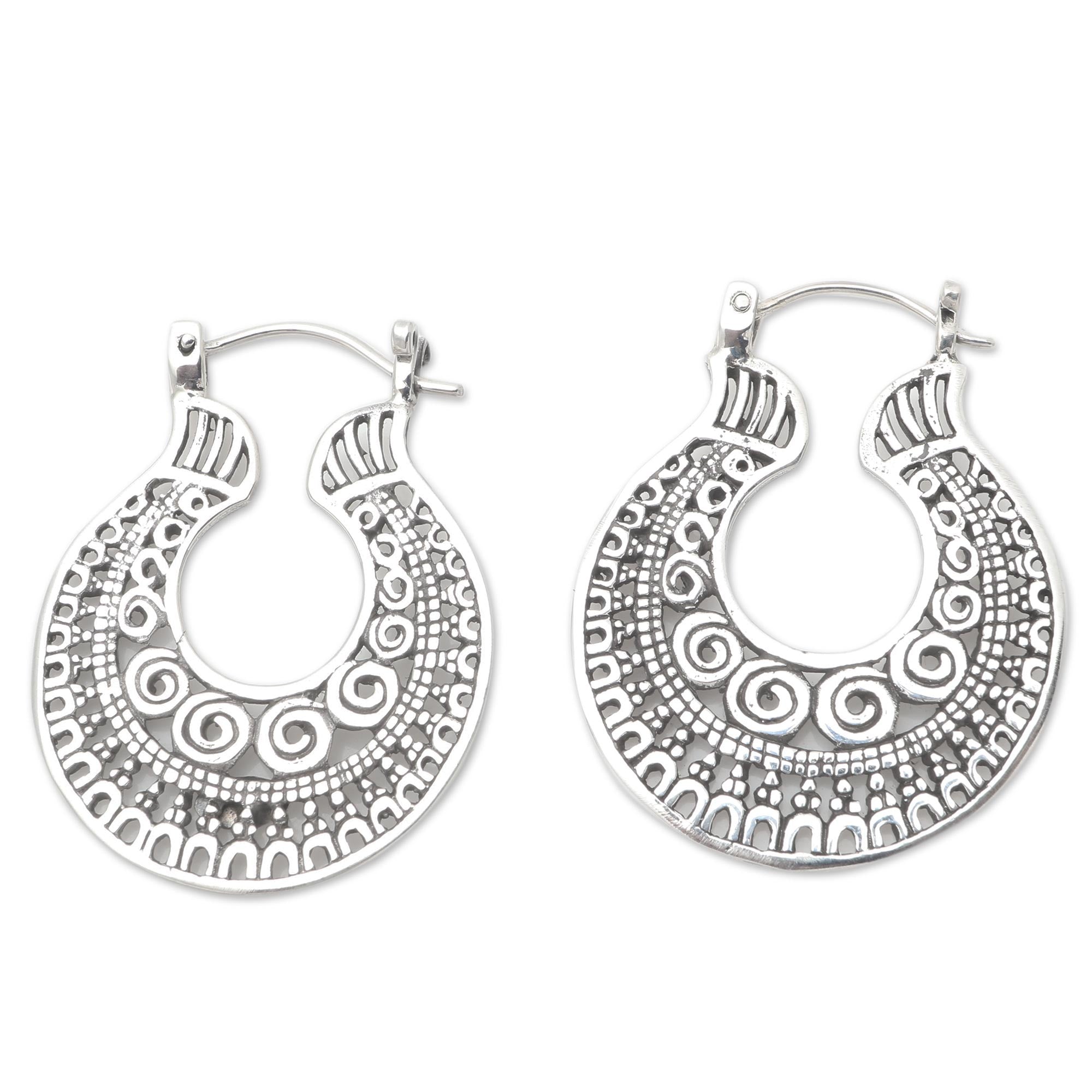 Premium Balinese Sterling Silver Hoop Earrings - Handcrafted Elegance