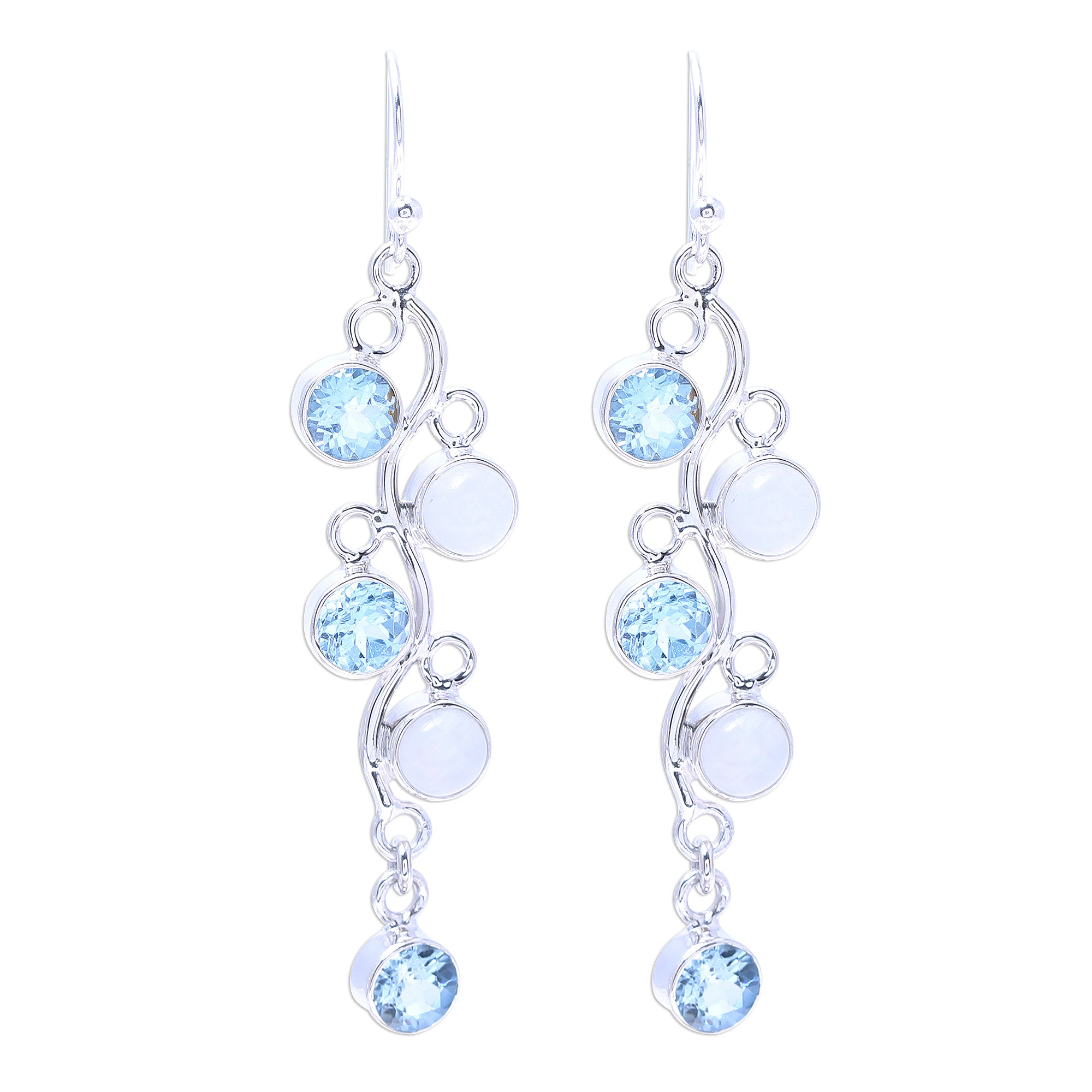 Premium Morning Climber Blue Topaz Moonstone Dangle Earrings