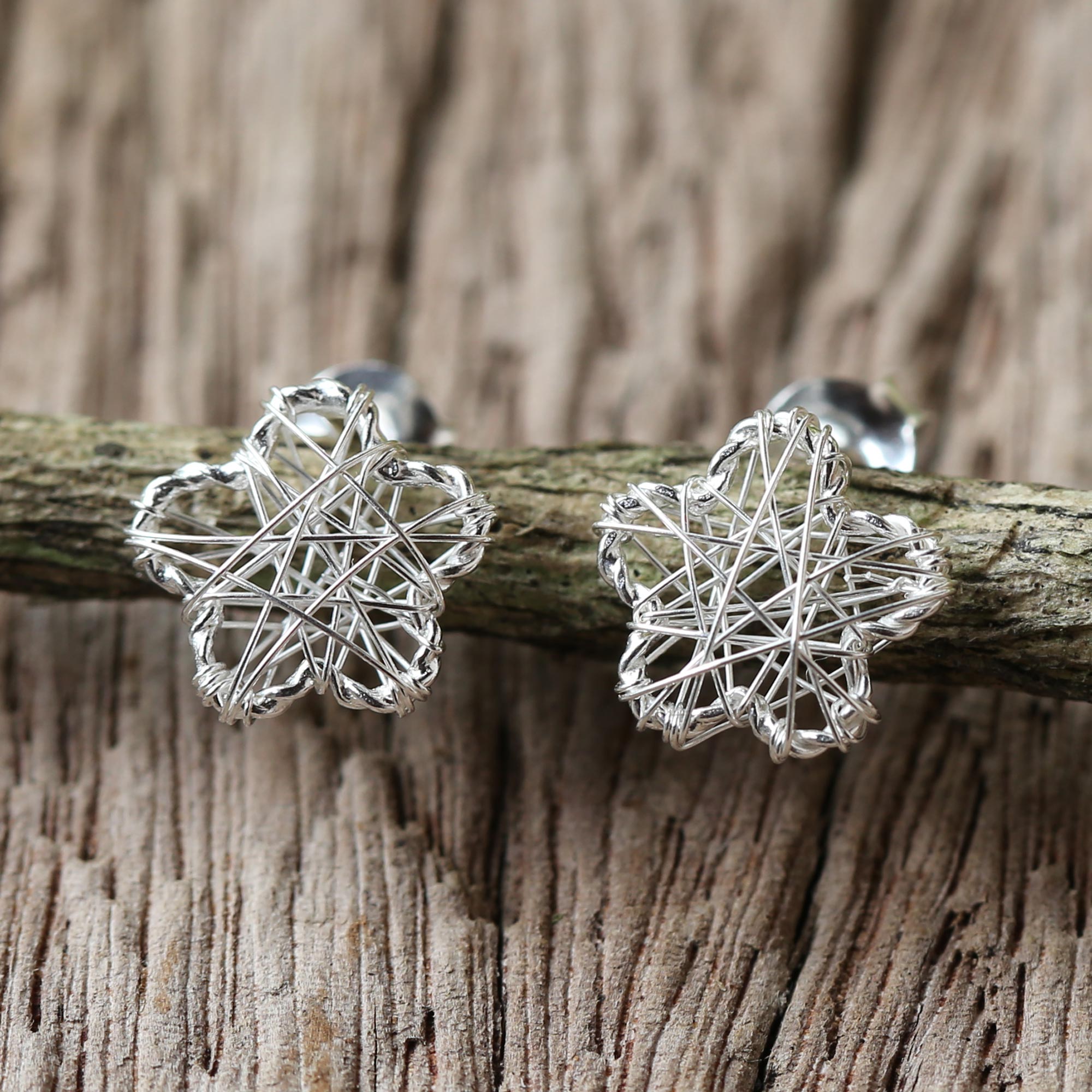 Premium Sterling Silver Floral Stud Earrings - Handcrafted in Thailand