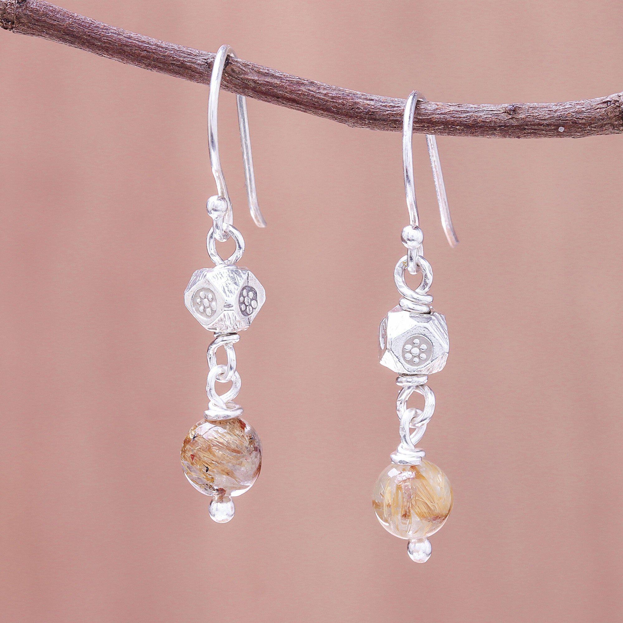 Premium Karen Rapture Rutilated Quartz Dangle Earrings – Handcrafted Karen Silver Design