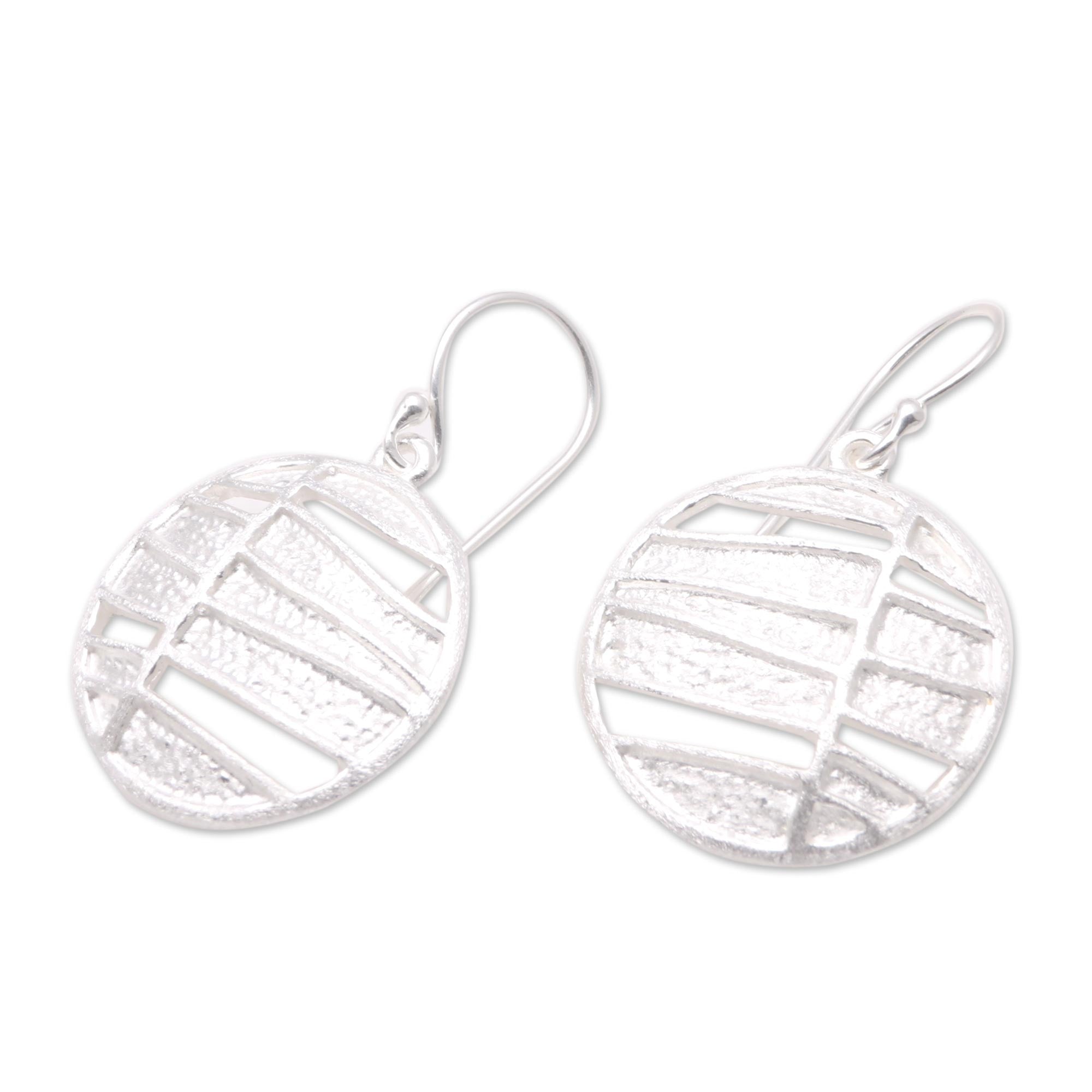 Premium Circular Sterling Silver Dangle Earrings - Handcrafted in Bali