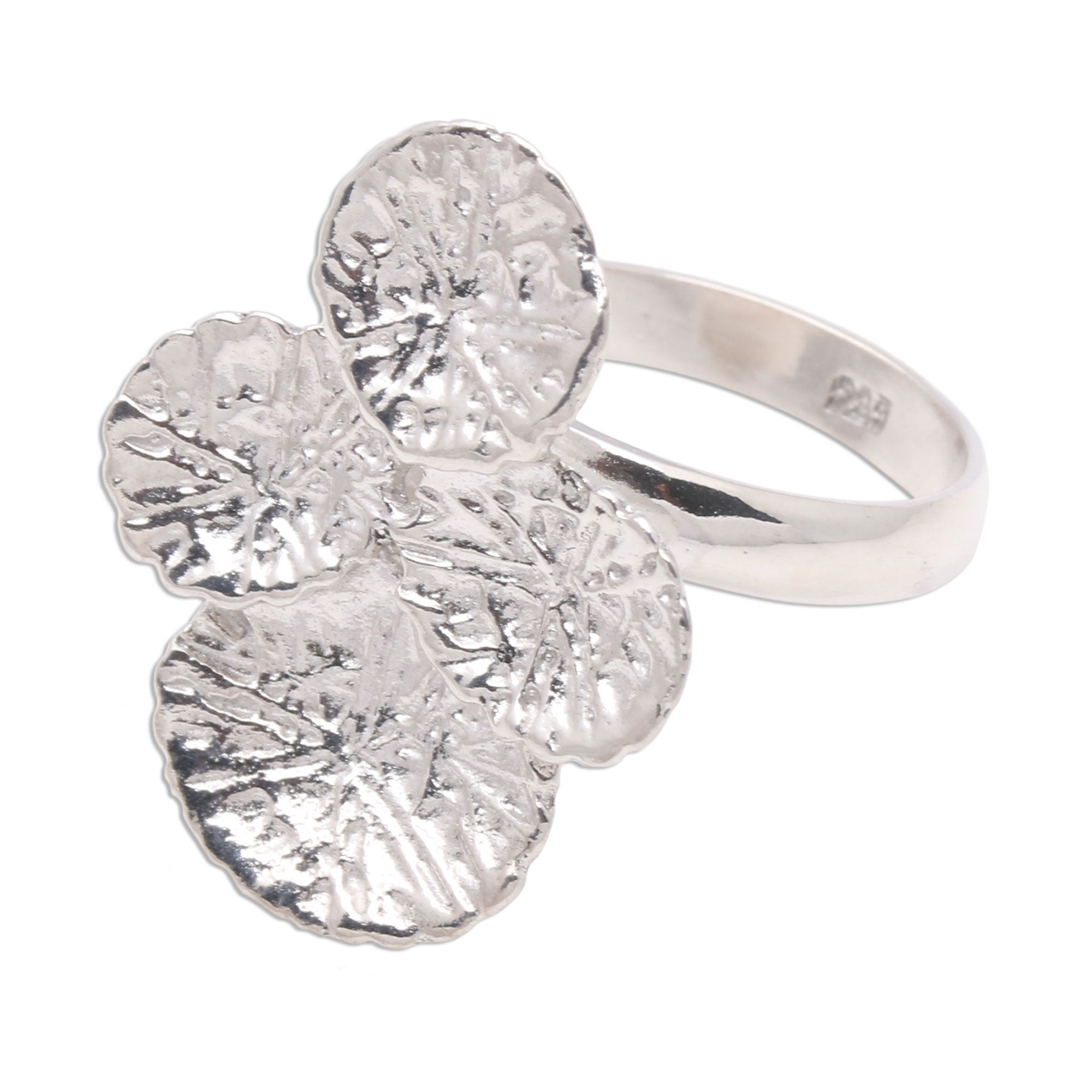 Premium Modern Sterling Silver Abstract Lily Pad Cocktail Ring - Handcrafted in Bali