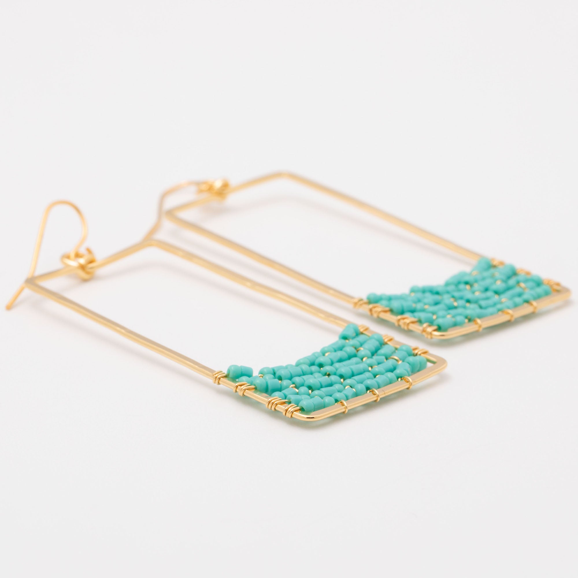 Premium Golden Rectangle & Crystal Drop Earrings