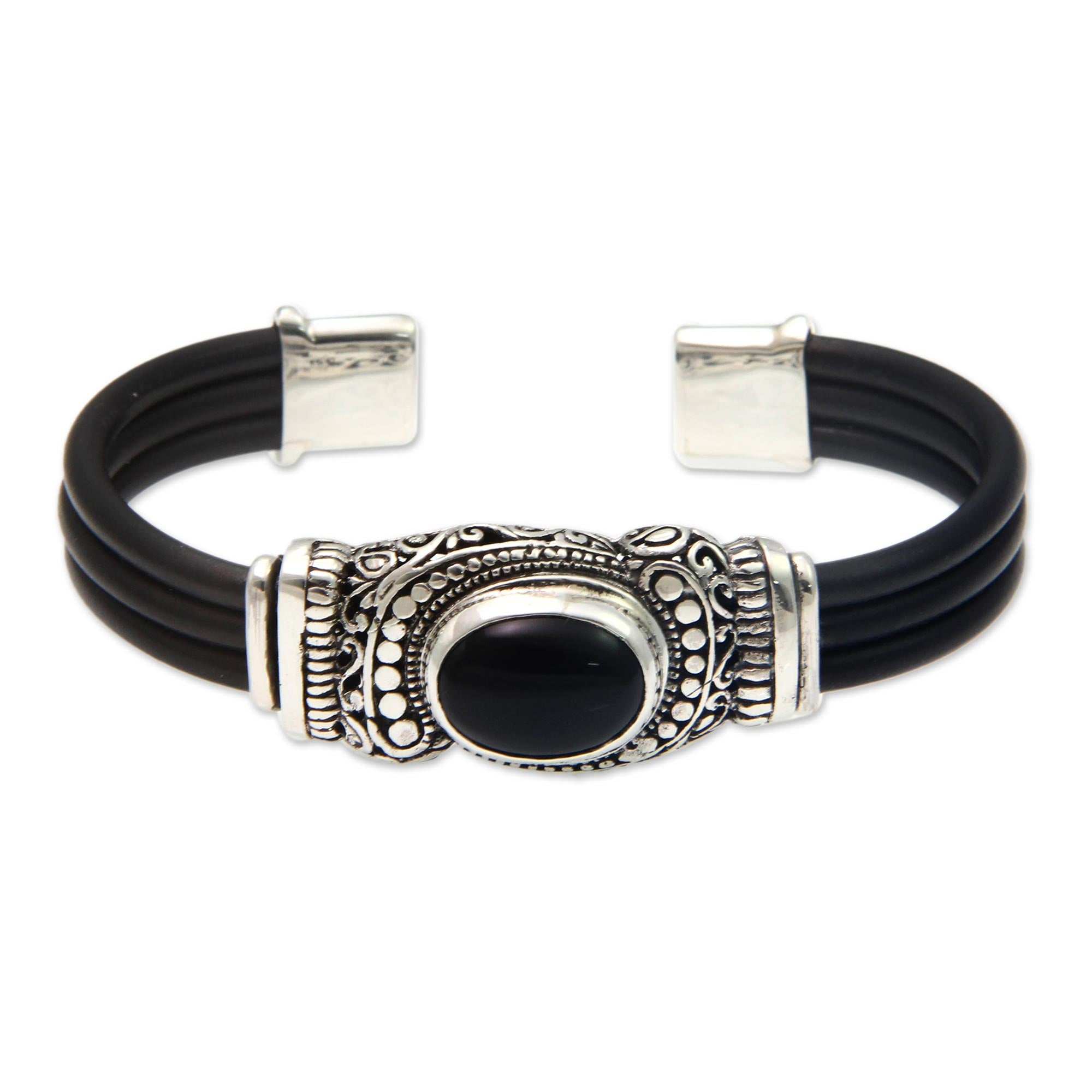 Premium Royal Splendor Onyx & Silver Cuff Bracelet - Handcrafted Elegance