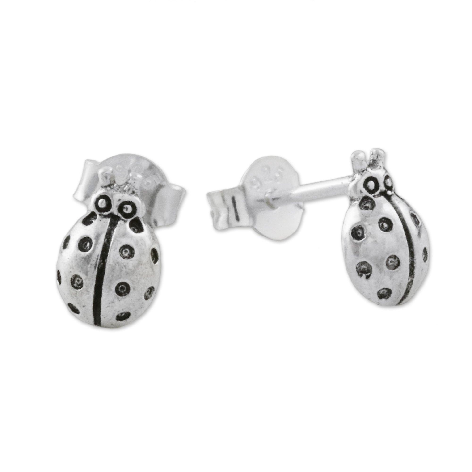 Premium Sterling Silver Ladybug Stud Earrings - Handcrafted in Thailand