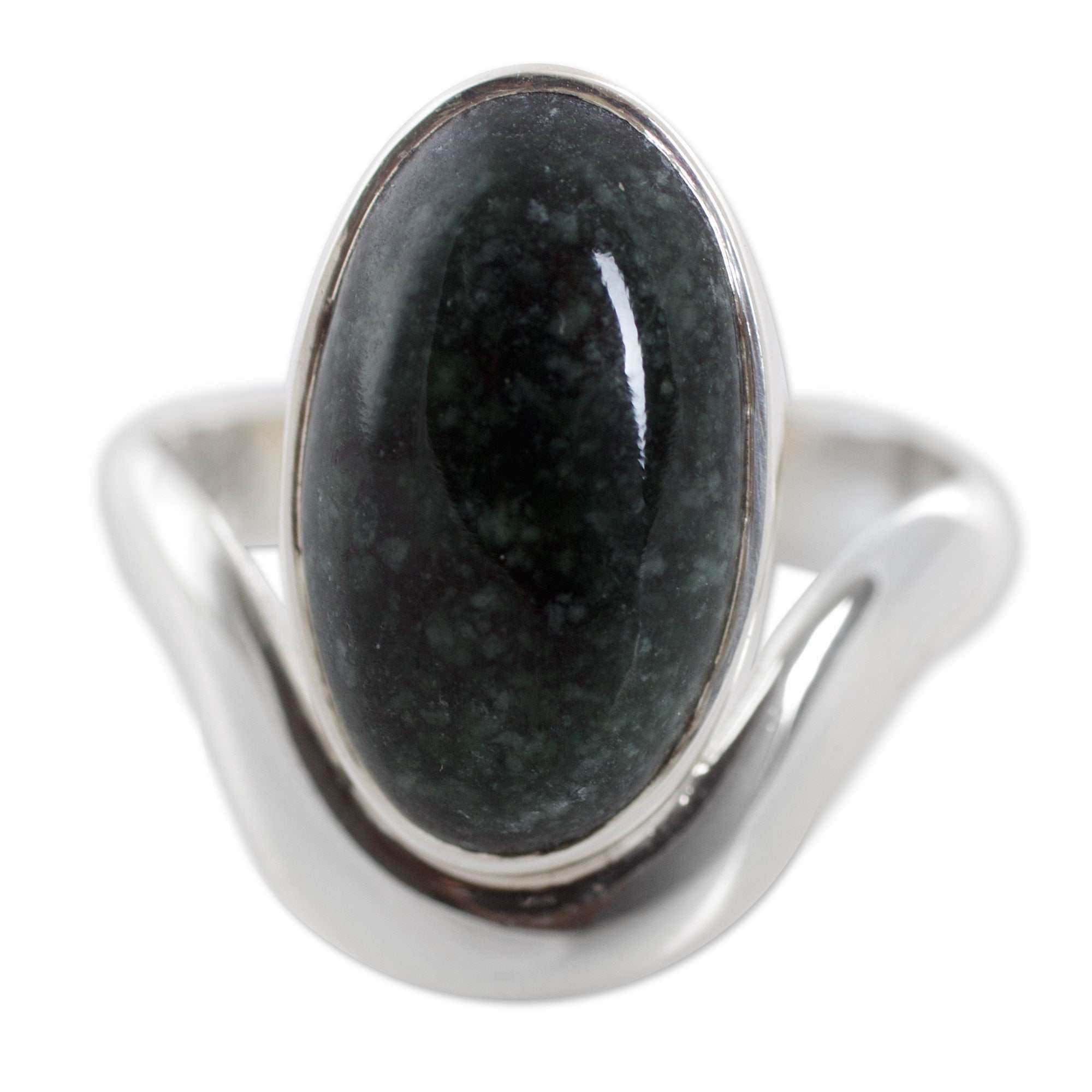 Premium Earth Green Jade Sterling Silver Artisan Ring