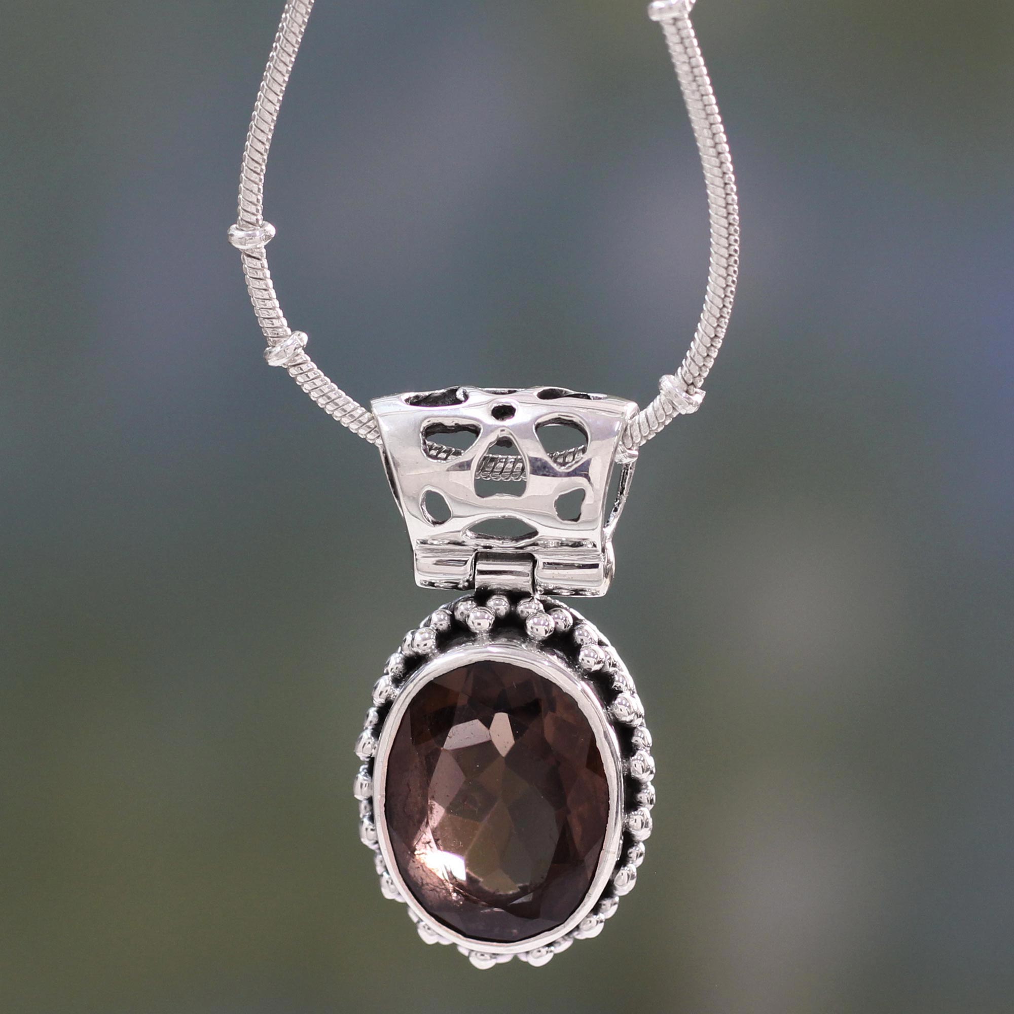 Premium Sterling Silver Smoky Quartz Pendant Necklace