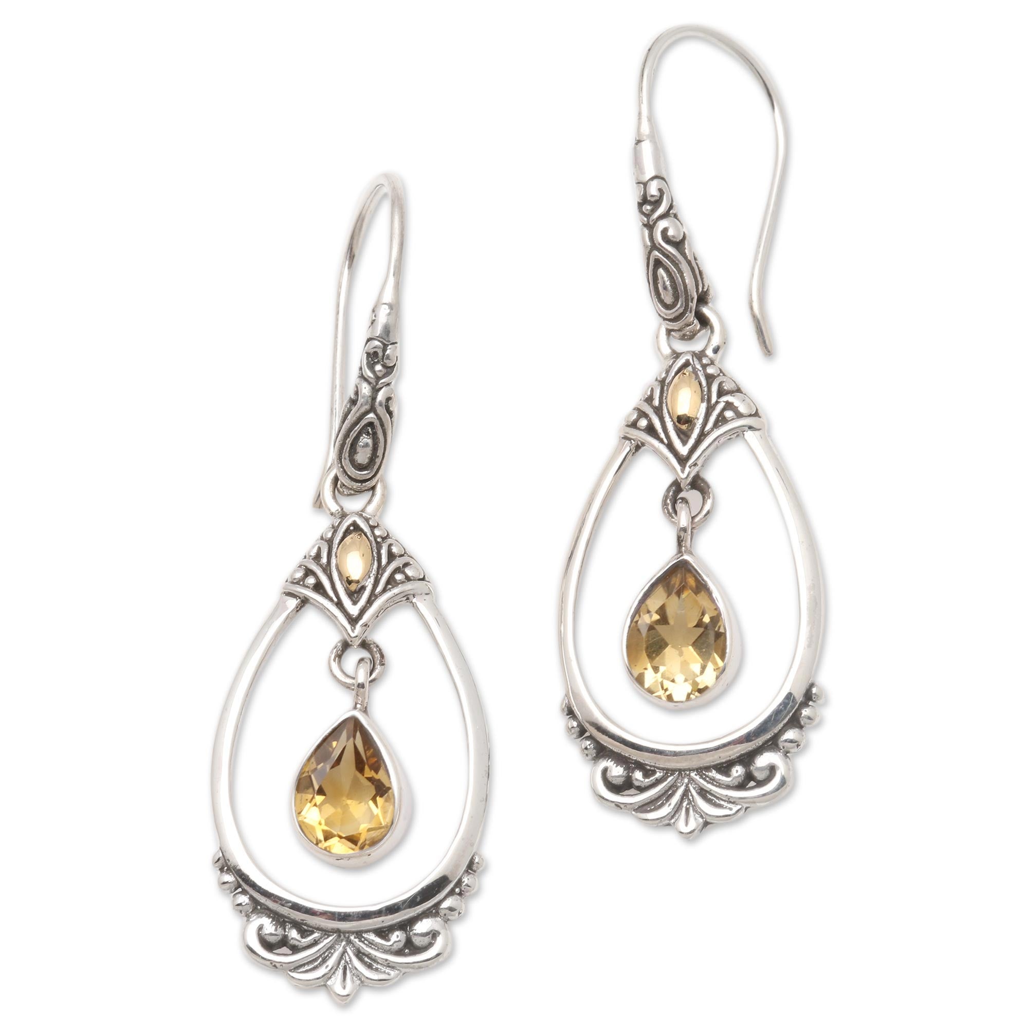 Premium Victoriana Citrine Dangle Earrings with 18k Gold Accents