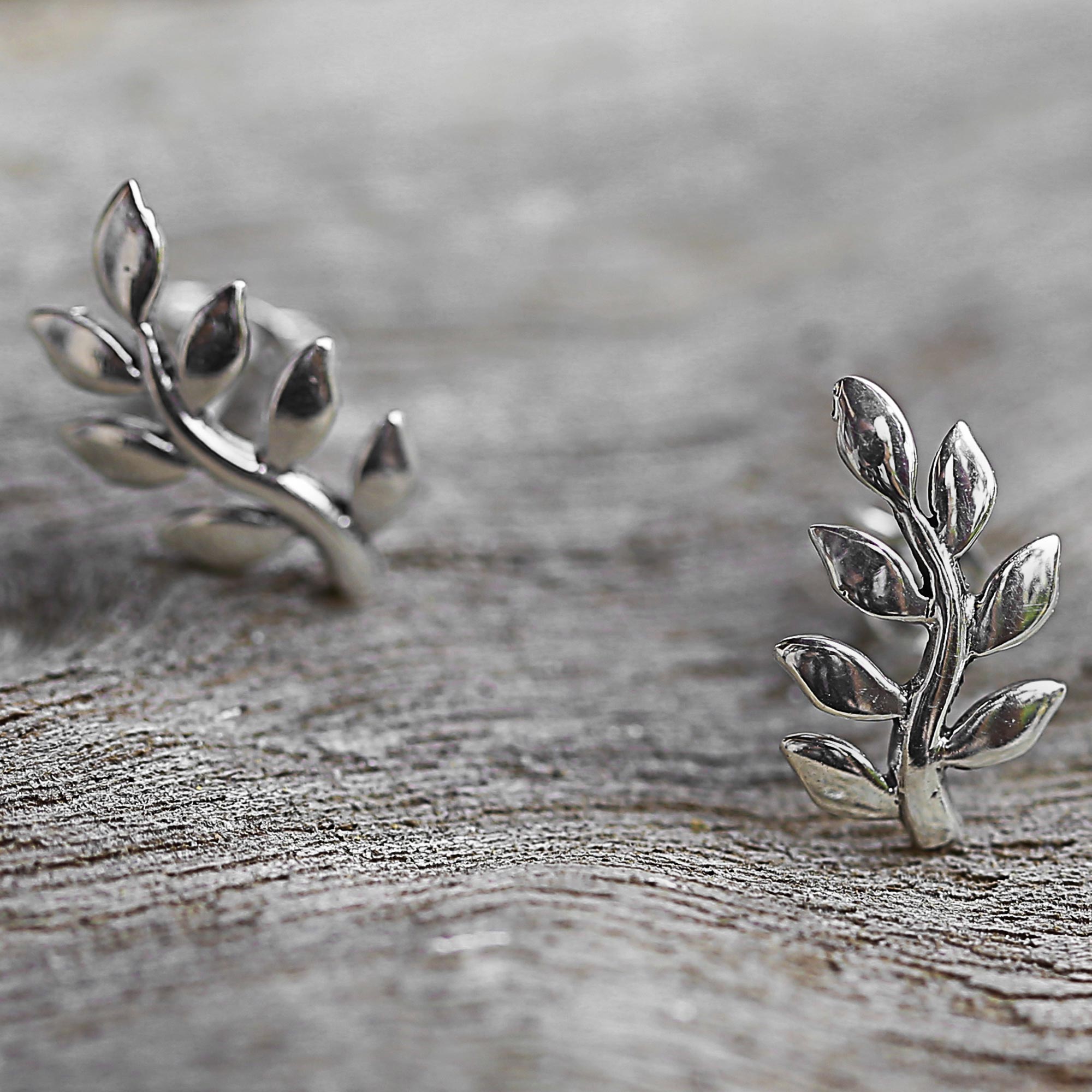 Premium Peaceful Leaves Sterling Silver Button Earrings