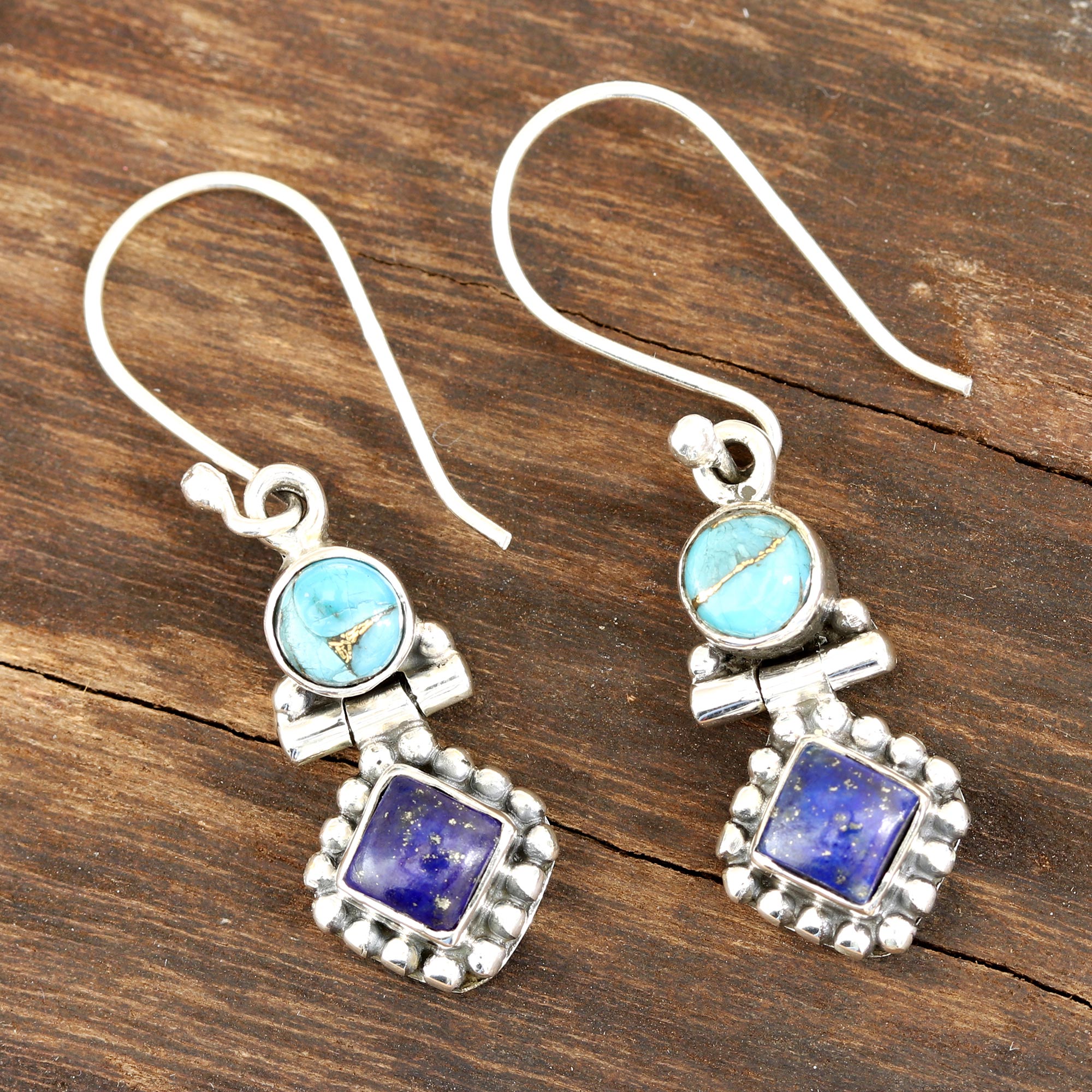 Premium Lapis Lazuli & Turquoise Dangle Earrings - Ultimate Gemstone Elegance