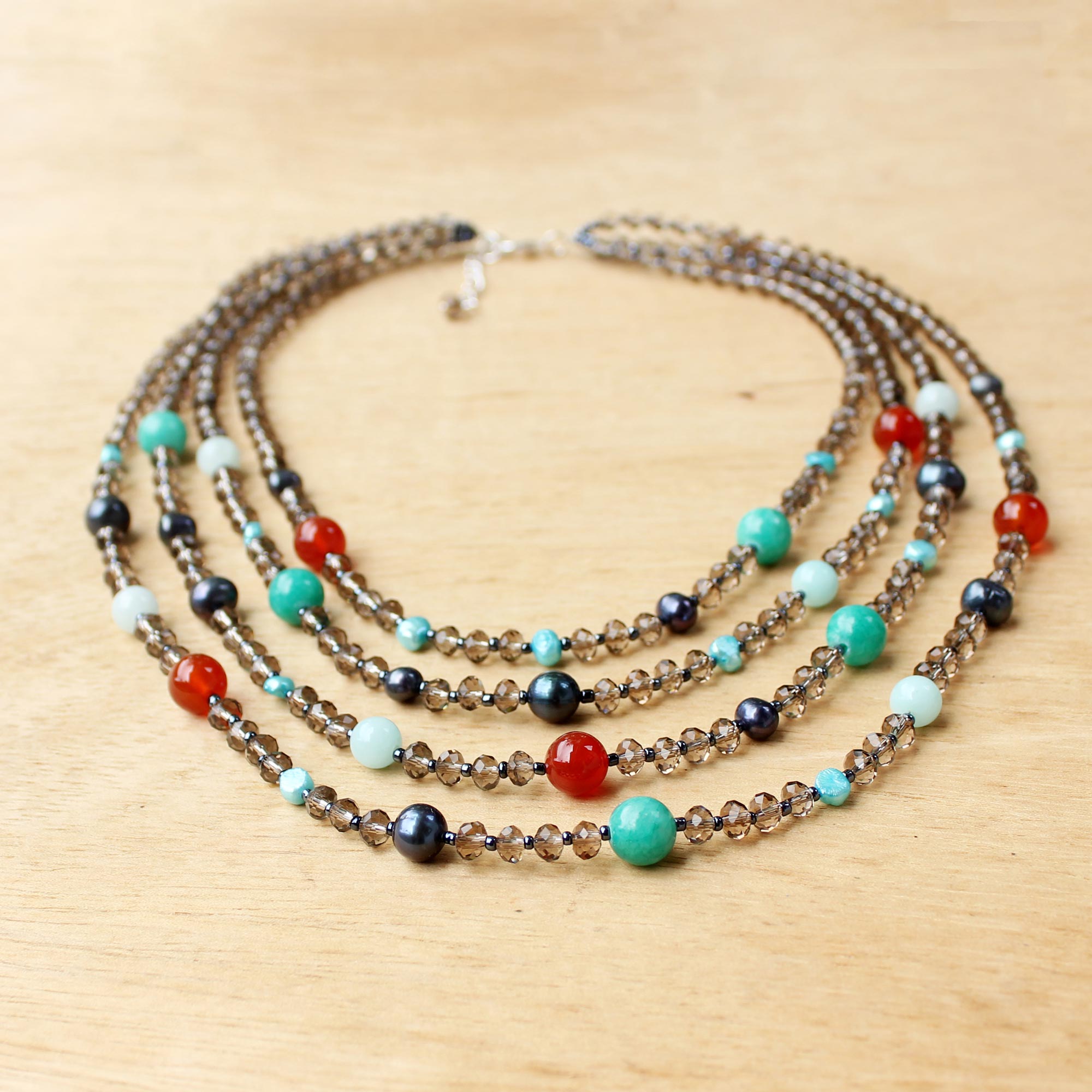 Premium Multicolor Beaded Gem Necklace with Cultured Pearls