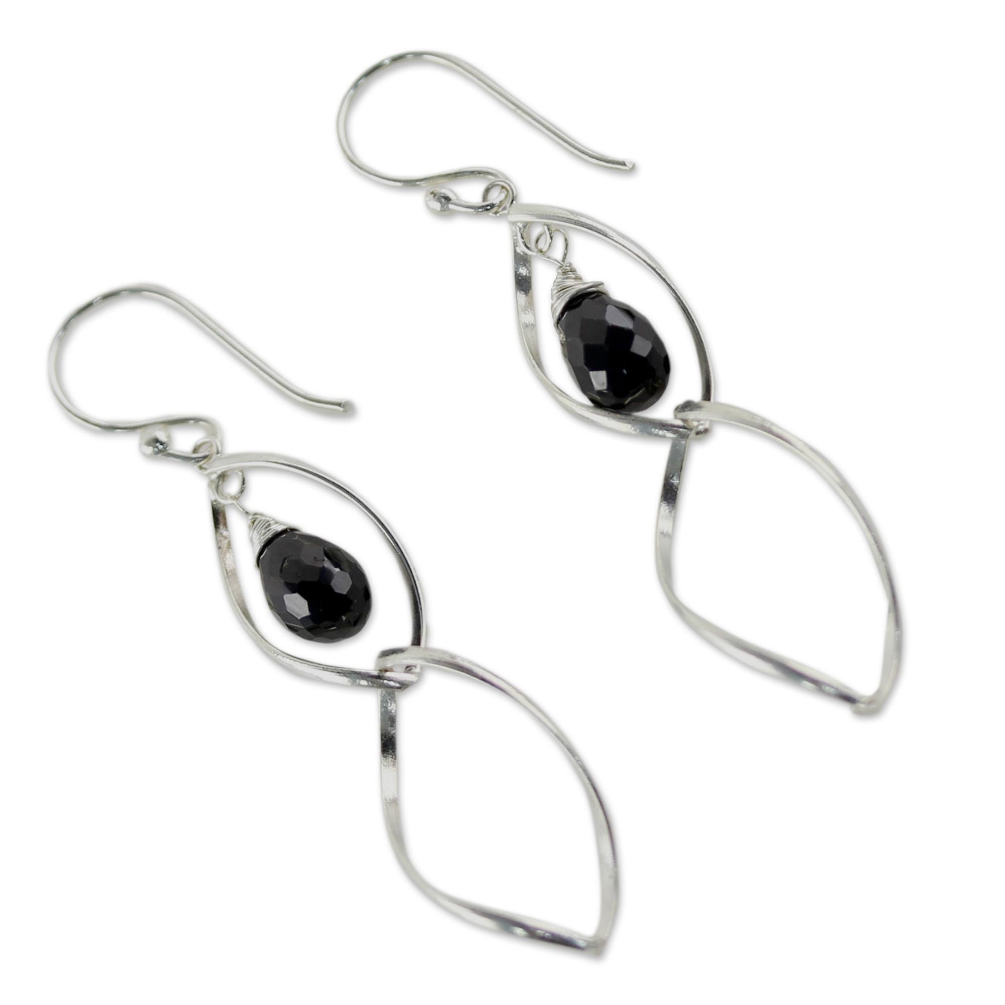 Premium Sterling Silver & Onyx Dangle Earrings - Elegant Dance Design