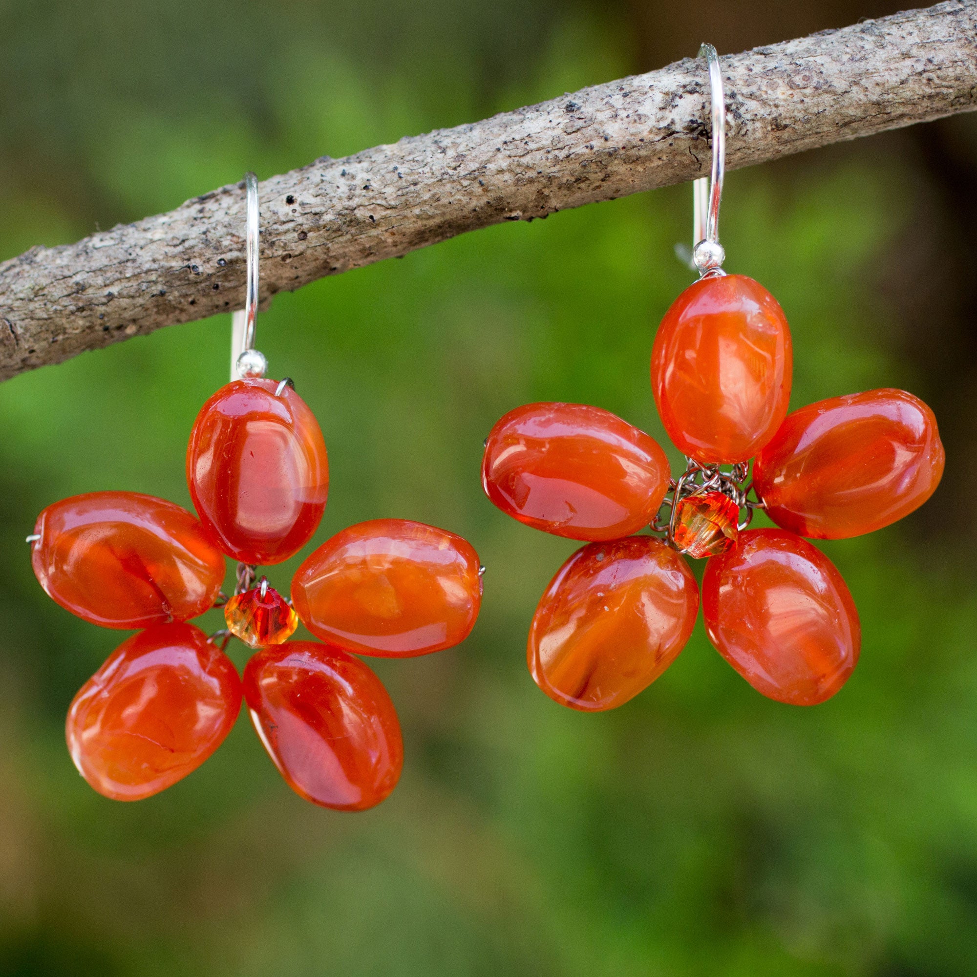 Premium Mystic Daisy Carnelian Silver Earrings - Handmade Jewelry