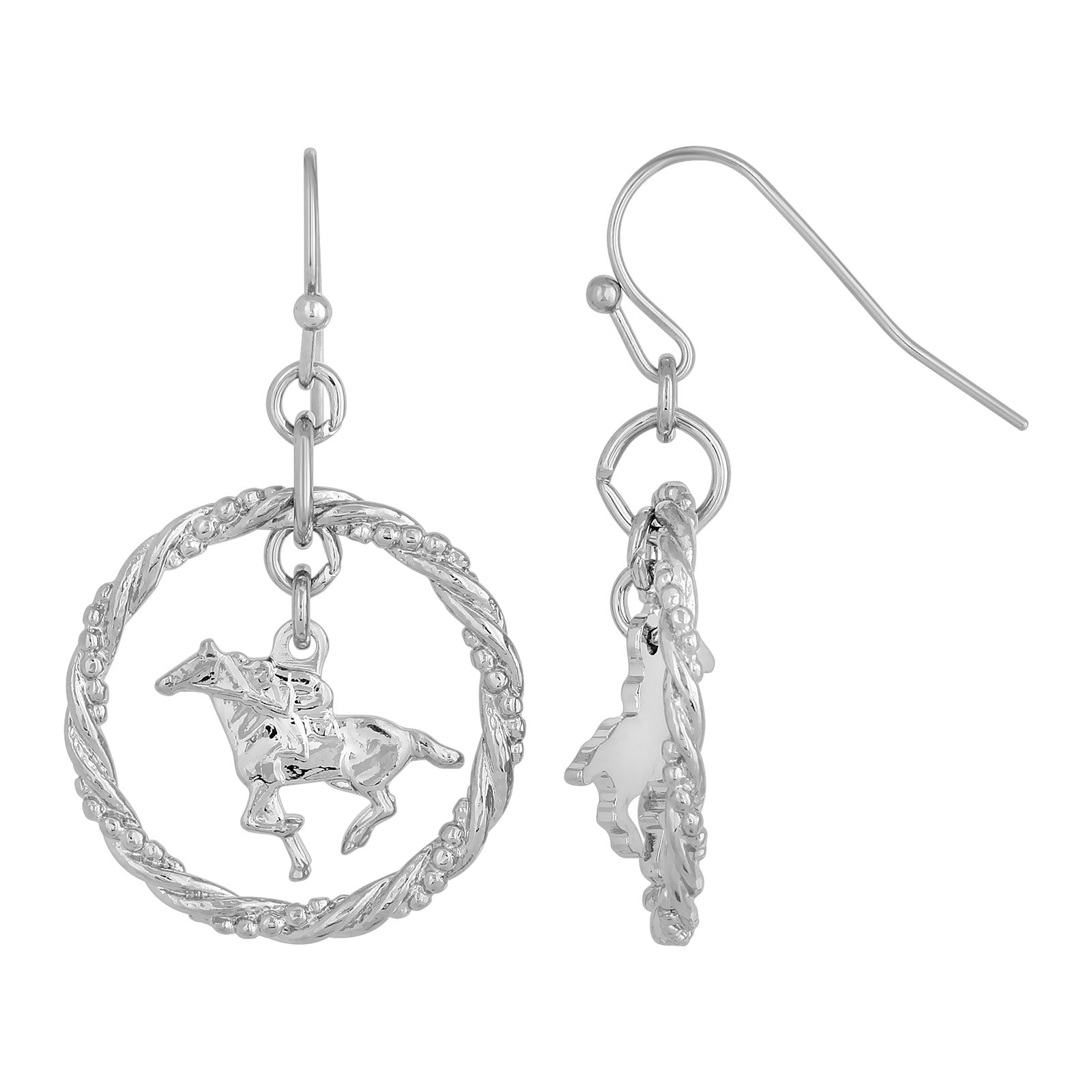 Premium Silver-Tone Horse Rider Drop Earrings by 1928 Jewelry®