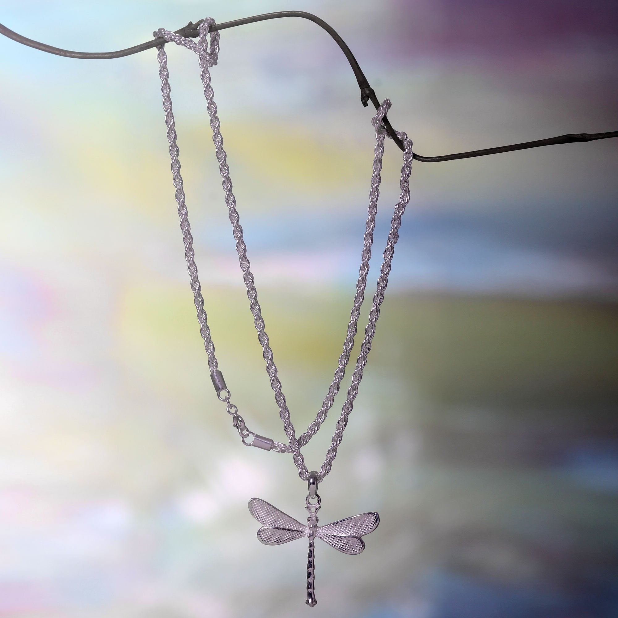 Premium White Dragonfly Sterling Silver Pendant Necklace