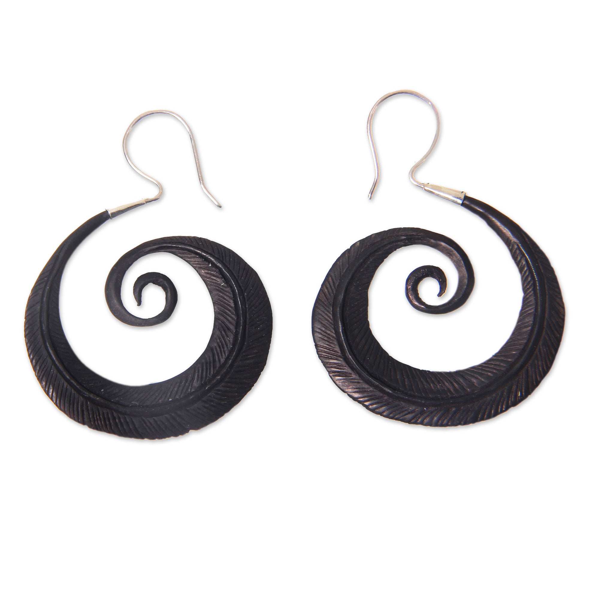 Premium Feather Spiral Sterling Silver Dangle Earrings