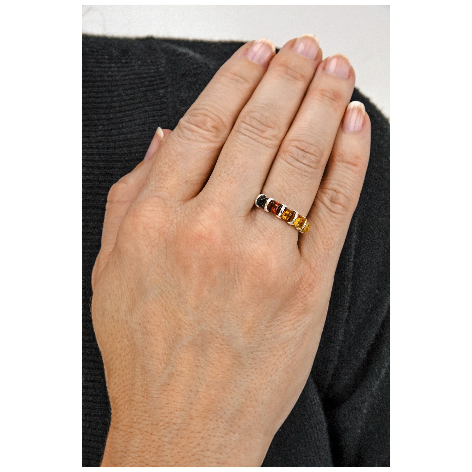 Premium Amber Ombre Sterling Silver Ring - Ultimate Elegance