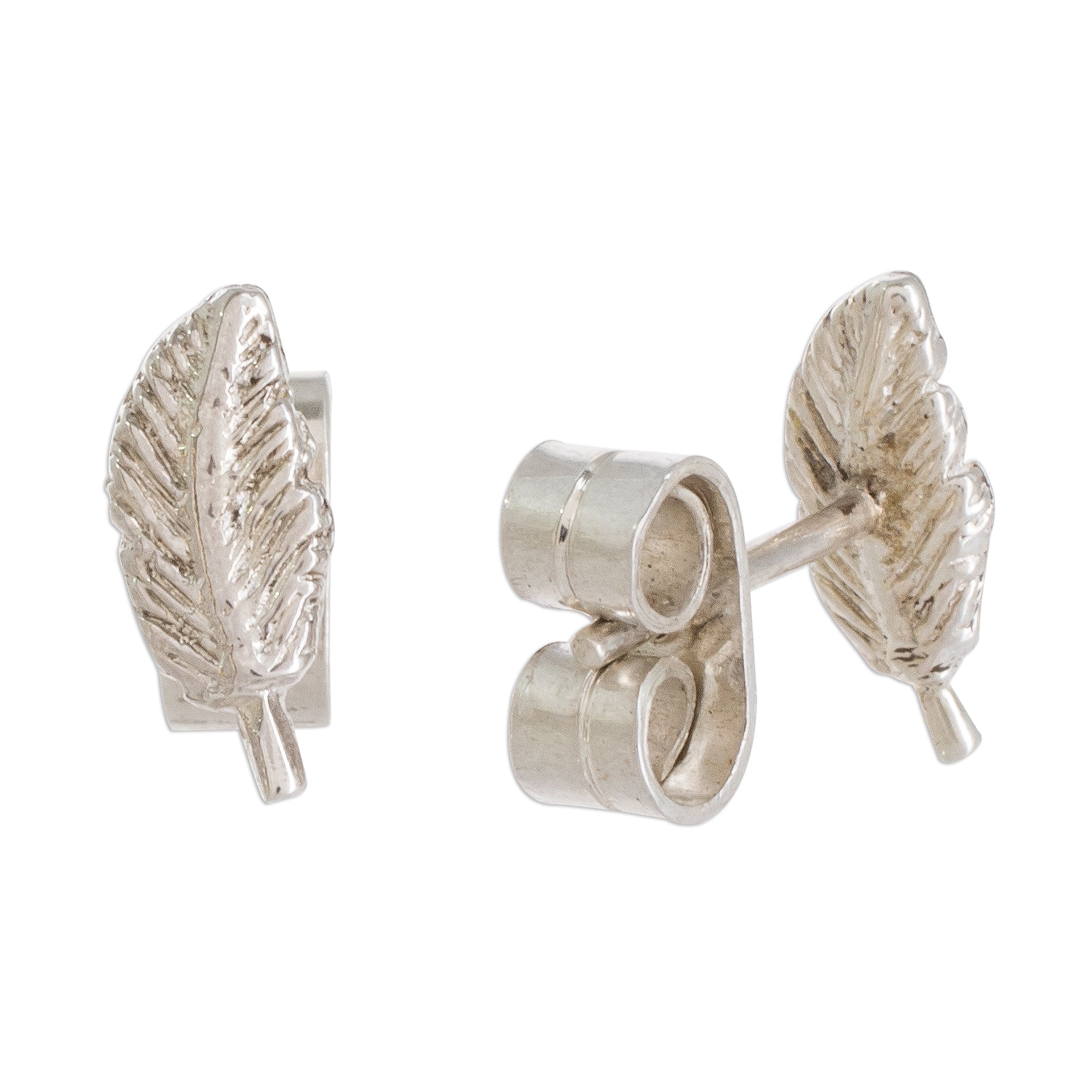 Premium Guatemalan Feather-Shaped Sterling Silver Stud Earrings by Artisan Nicte Migliozzi