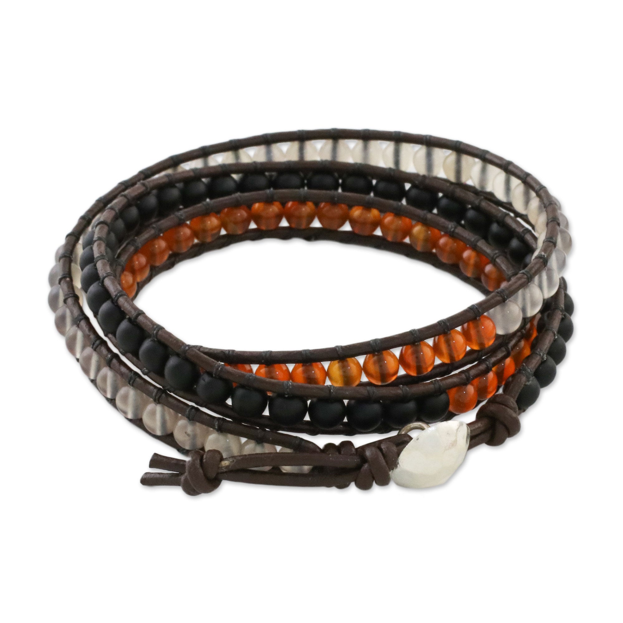 Premium Sunset Wanderlust Wrap Bracelet – Handcrafted Leather & Gemstone Design