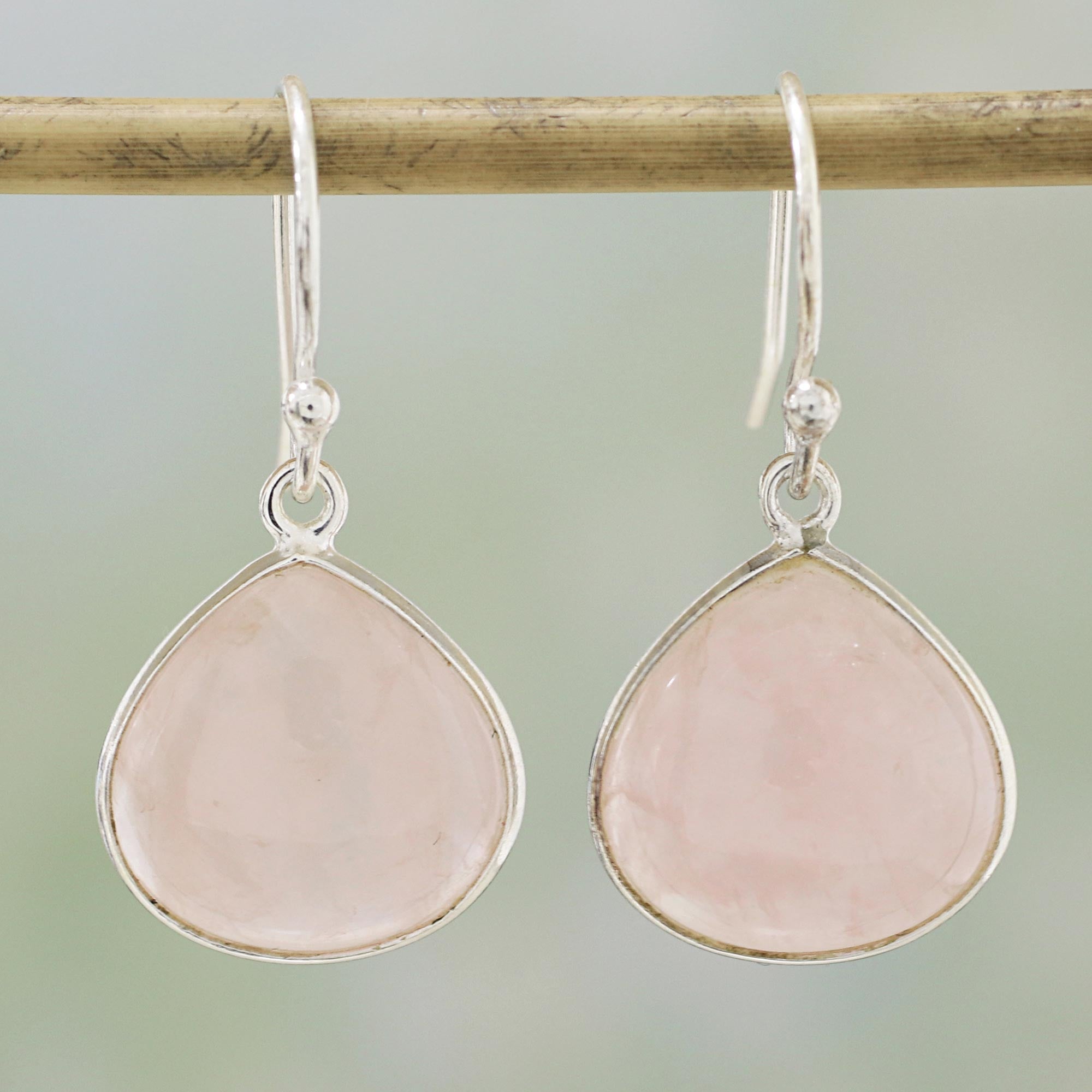 Premium Rose Quartz Dangle Earrings – Elegant Sterling Silver Jewelry from India