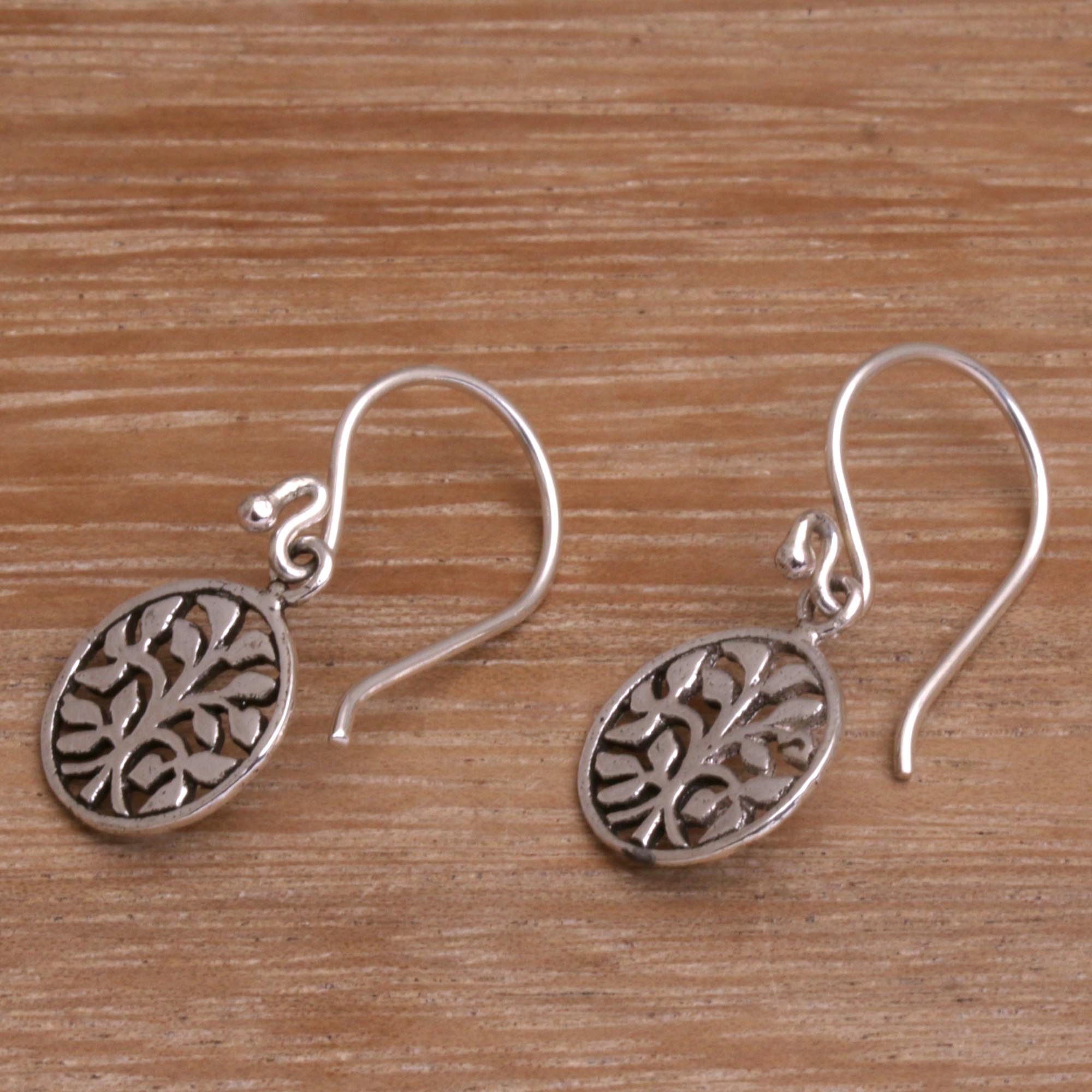 Premium Bali Sterling Silver Leafy Tree Dangle Earrings – Handcrafted Elegance