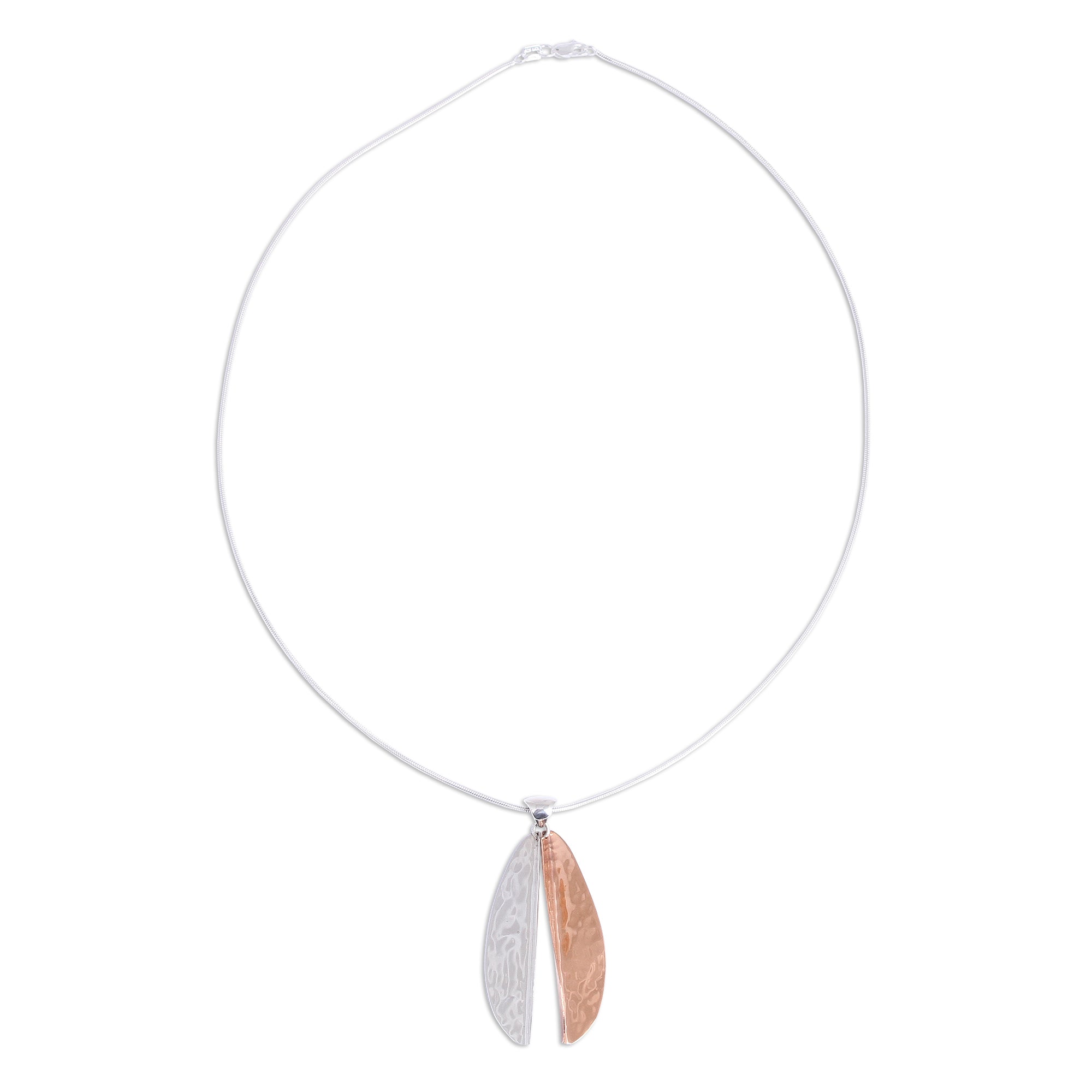 Premium Leaf-Shaped Pendant Necklace - Sterling Silver & Copper Handcrafted Jewelry