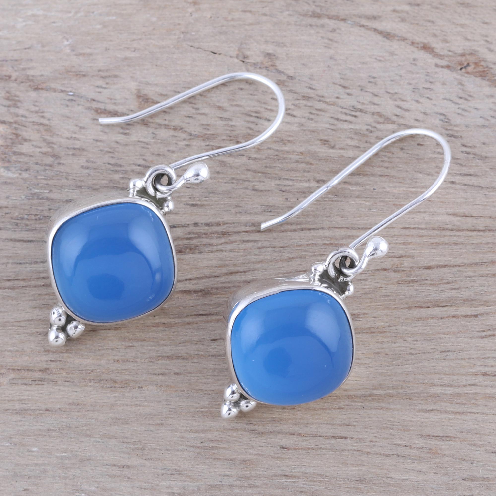 Premium Blue Chalcedony Dangle Earrings – Handcrafted Sterling Silver Jewelry from India