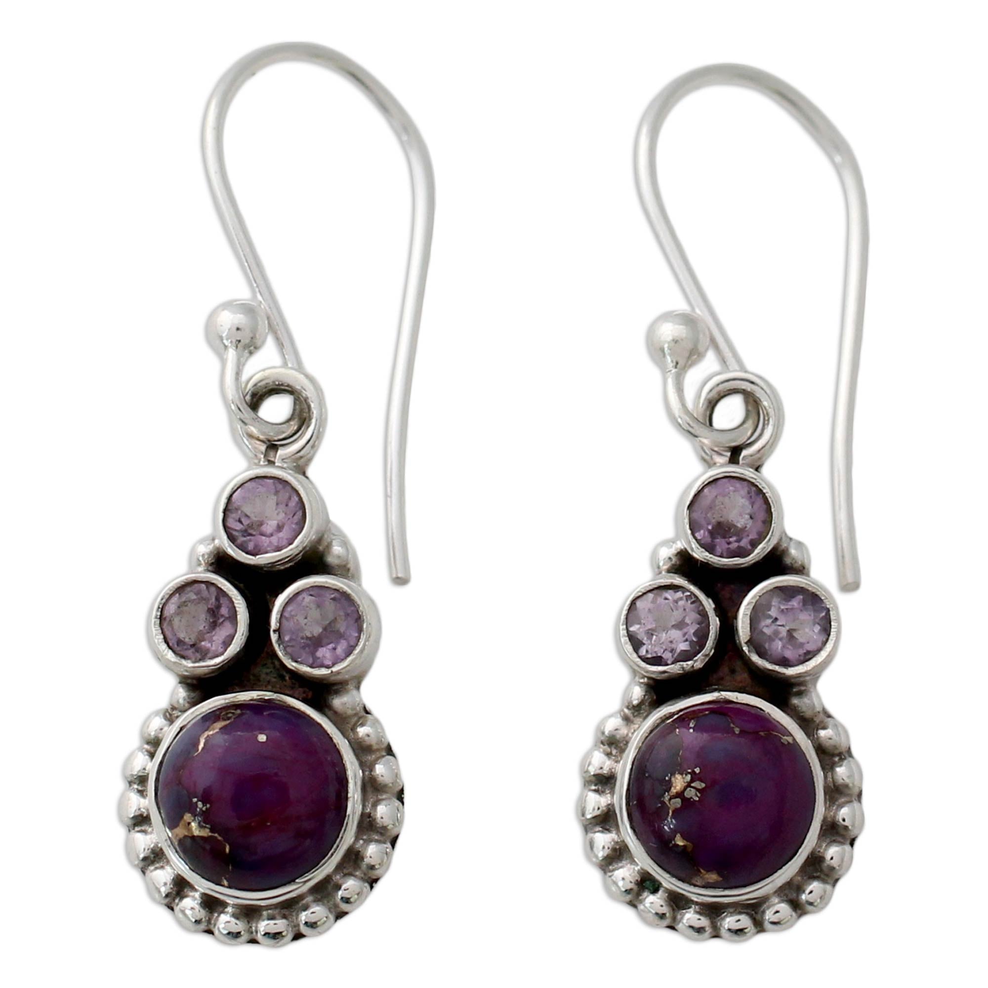 Premium Petite Amethyst & Turquoise Sterling Silver Earrings