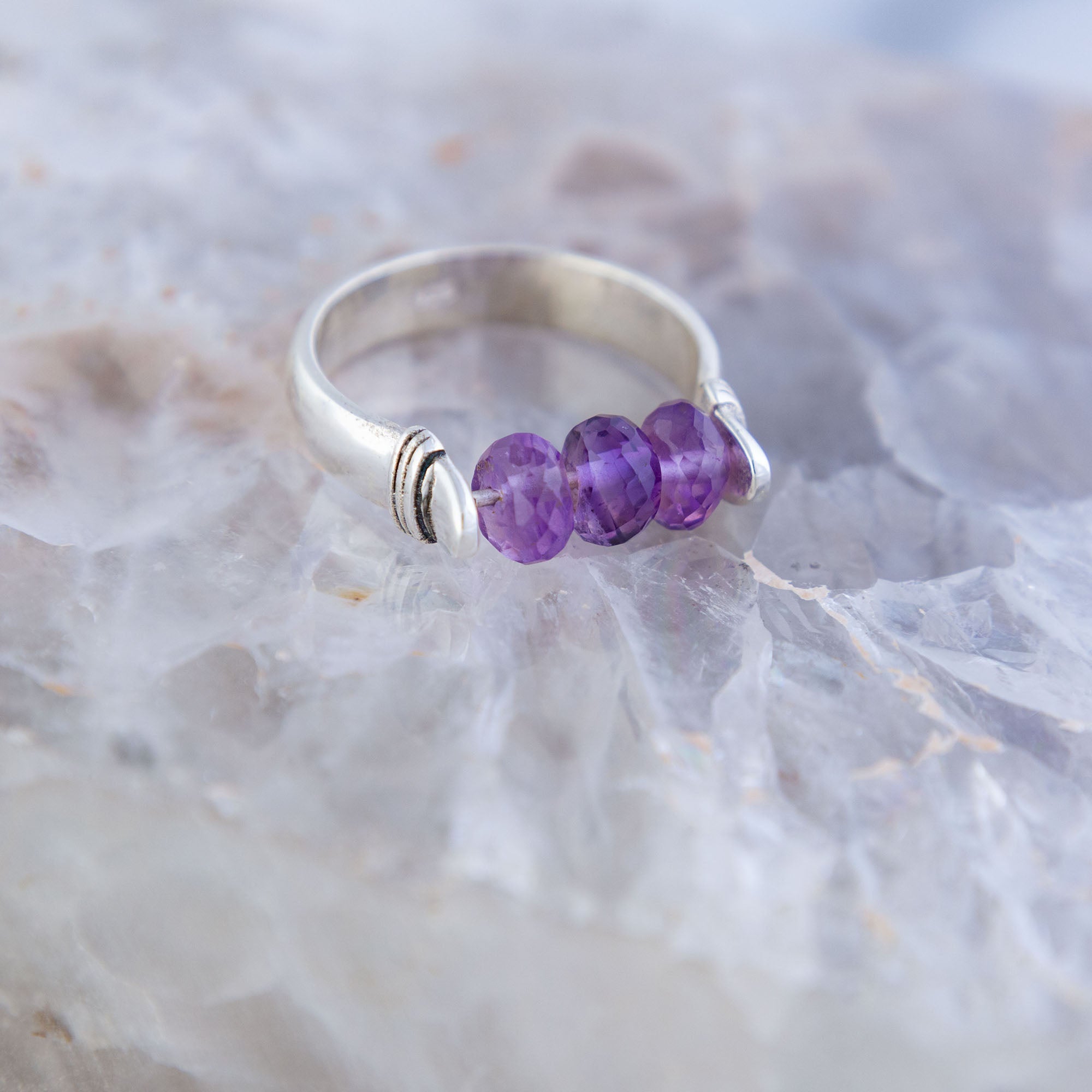 Premium Sterling Silver Amethyst Fidget Ring - Ultimate Stress Relief